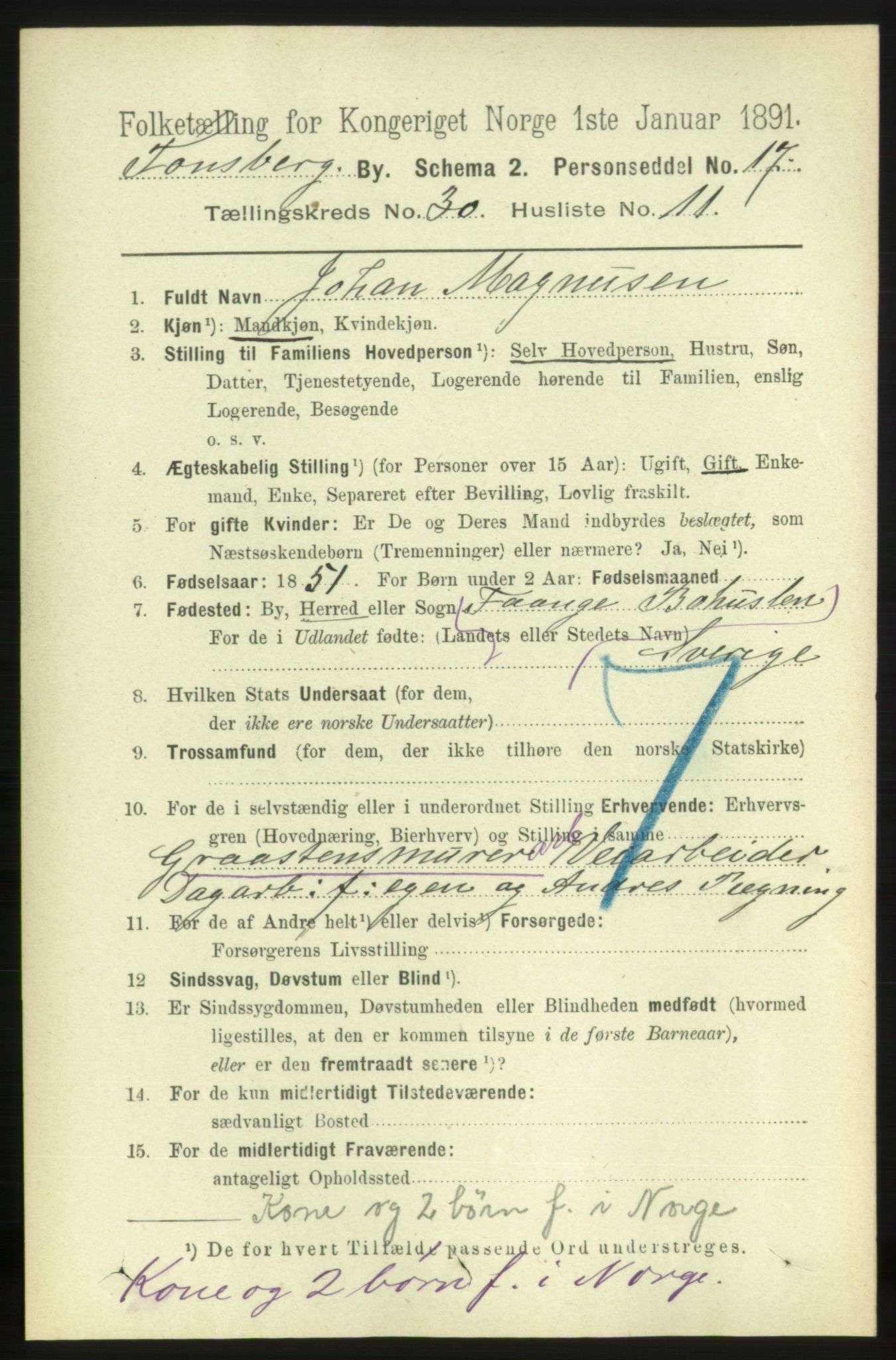 RA, 1891 census for 0705 Tønsberg, 1891, p. 7359