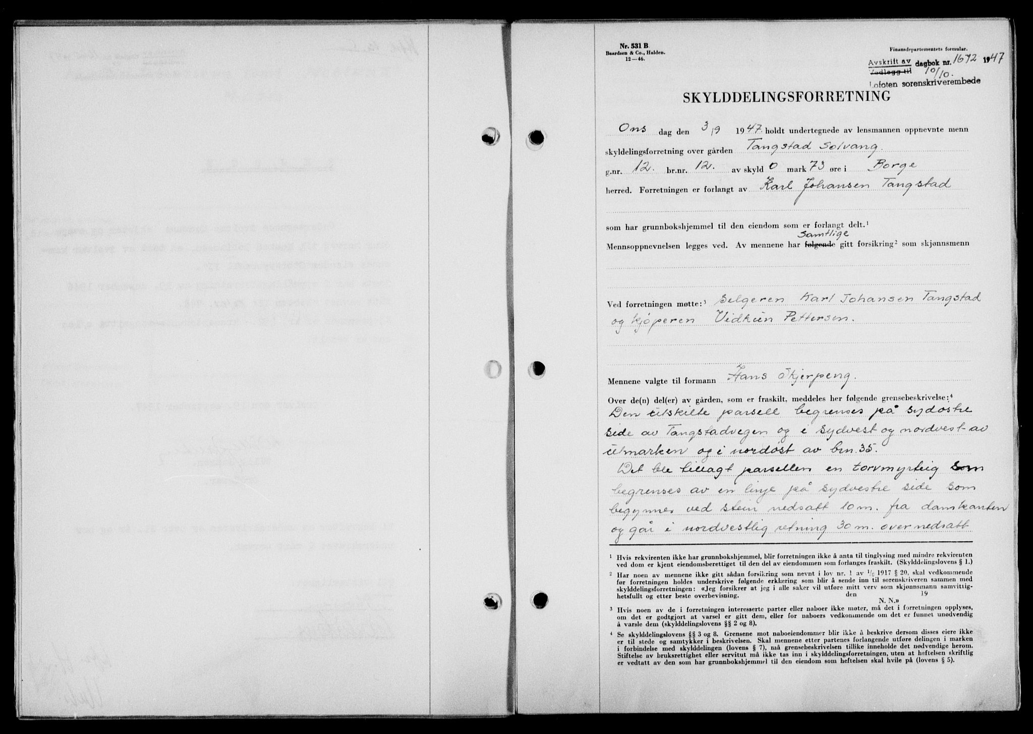 Lofoten sorenskriveri, SAT/A-0017/1/2/2C/L0017a: Mortgage book no. 17a, 1947-1948, Diary no: : 1672/1947