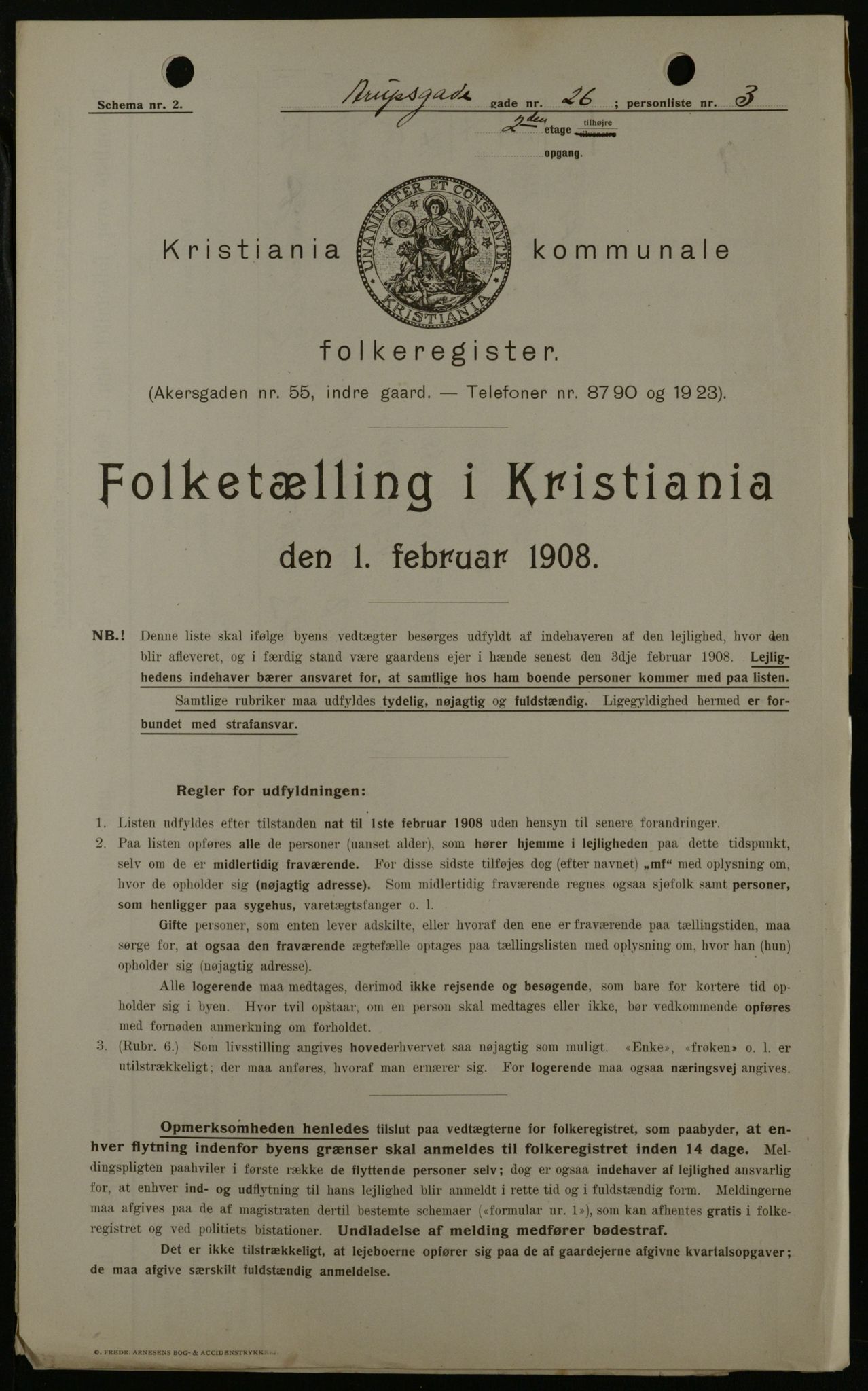 OBA, Municipal Census 1908 for Kristiania, 1908, p. 2599