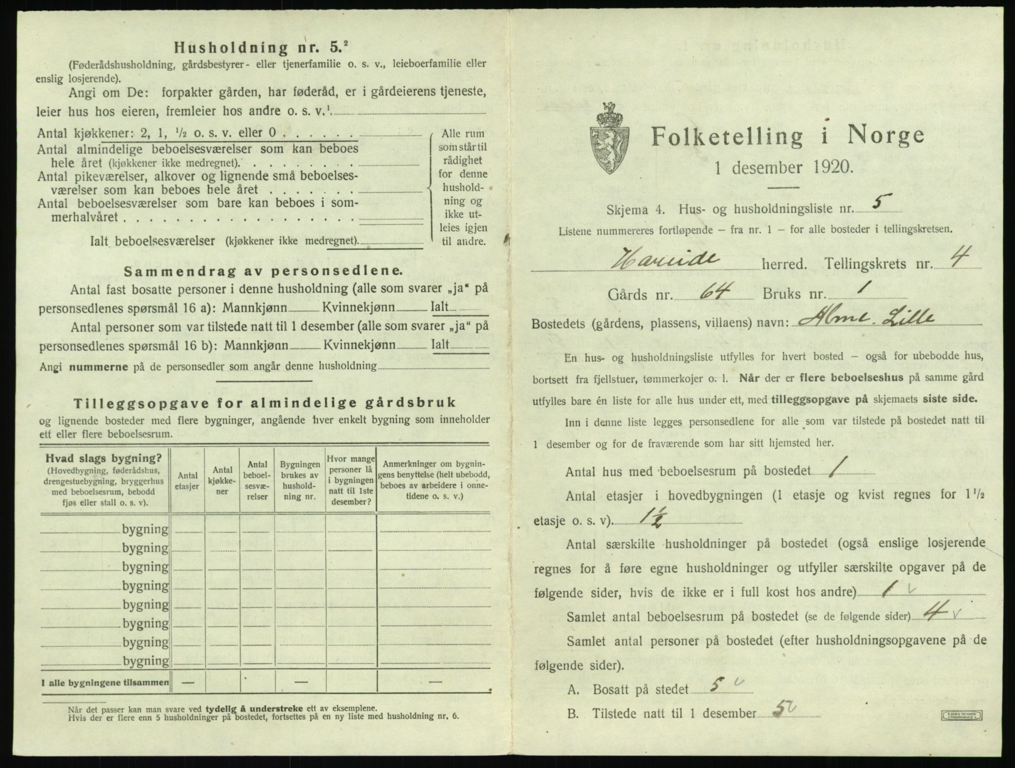 SAT, 1920 census for Hareid, 1920, p. 217