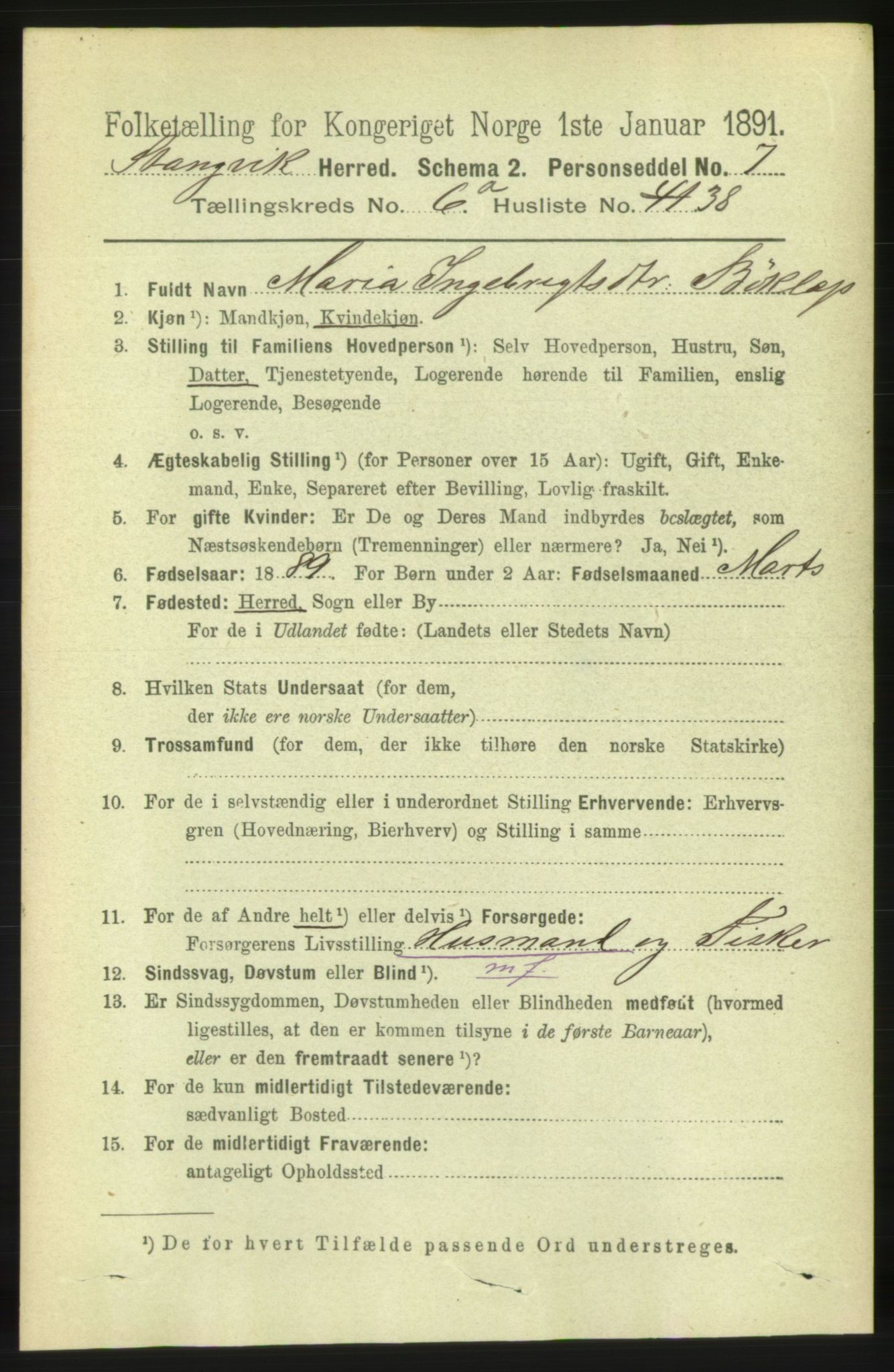 RA, 1891 census for 1564 Stangvik, 1891, p. 2926