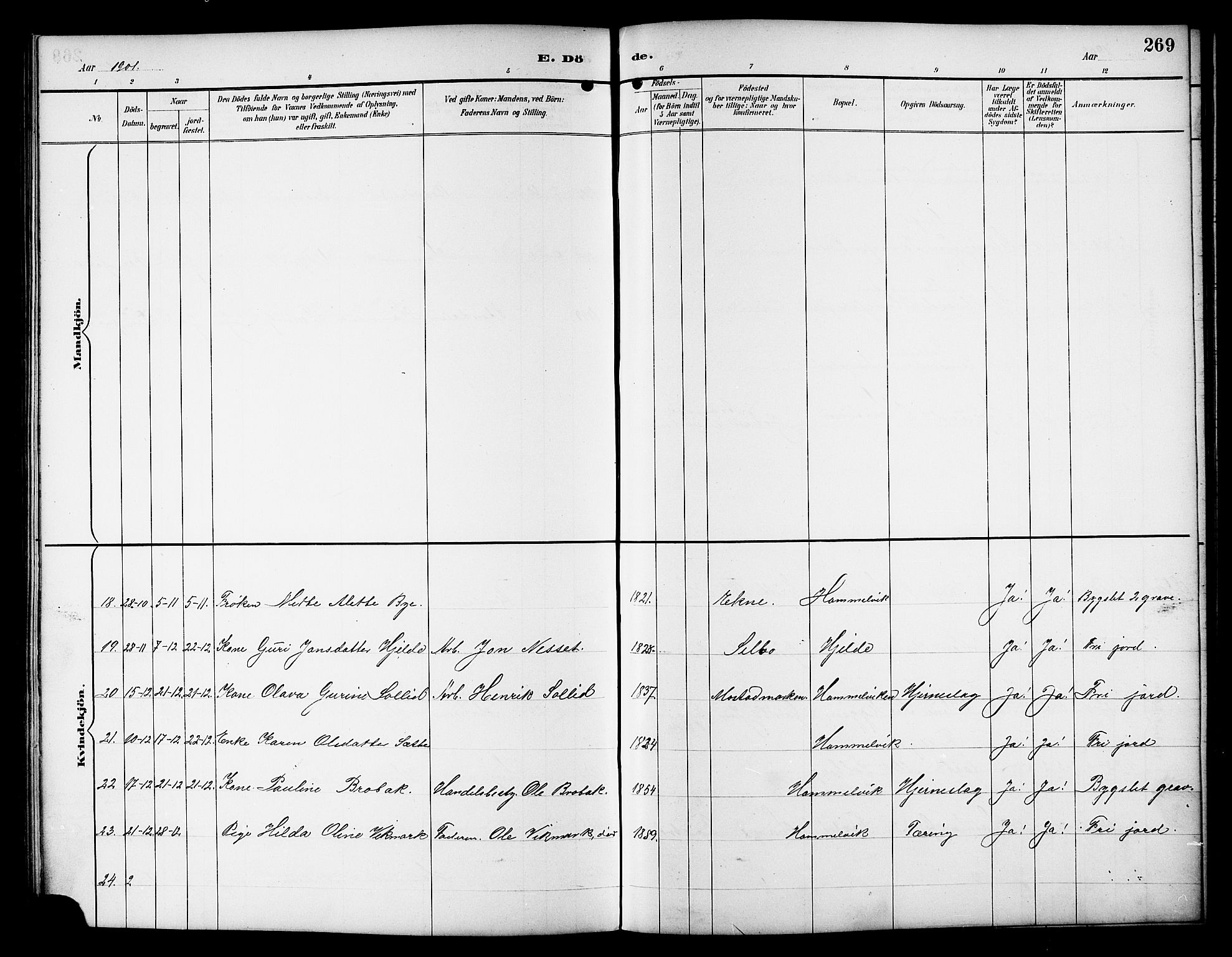 Ministerialprotokoller, klokkerbøker og fødselsregistre - Sør-Trøndelag, SAT/A-1456/617/L0431: Parish register (copy) no. 617C01, 1889-1910, p. 269