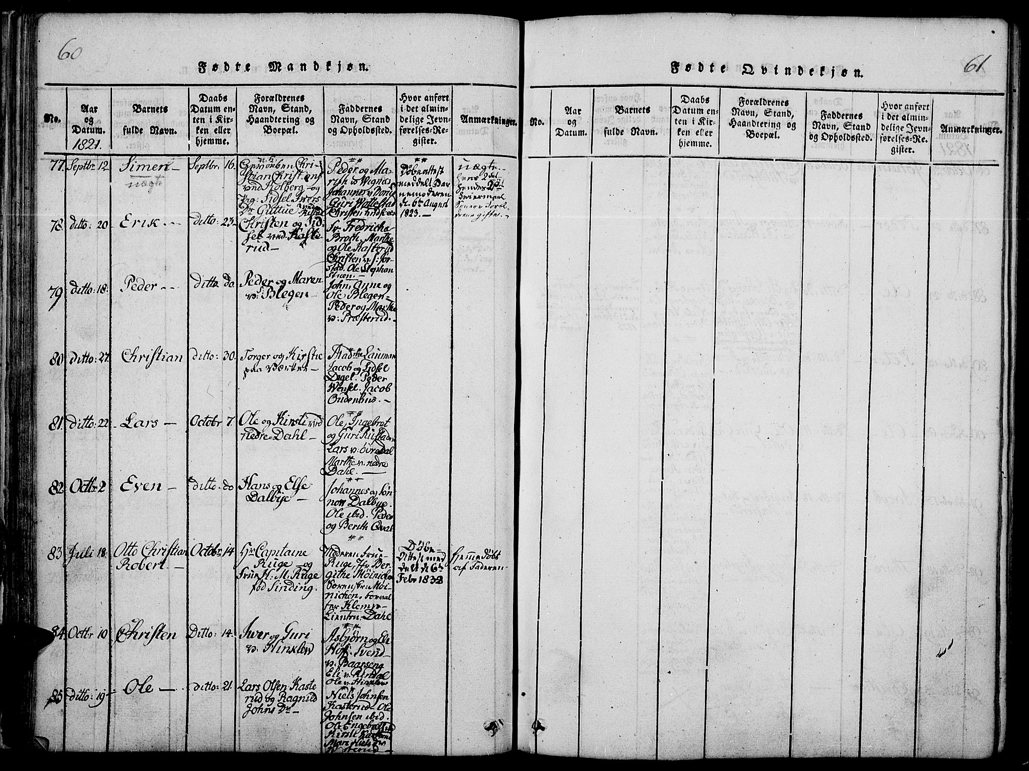 Fåberg prestekontor, AV/SAH-PREST-086/H/Ha/Haa/L0003: Parish register (official) no. 3, 1818-1833, p. 60-61