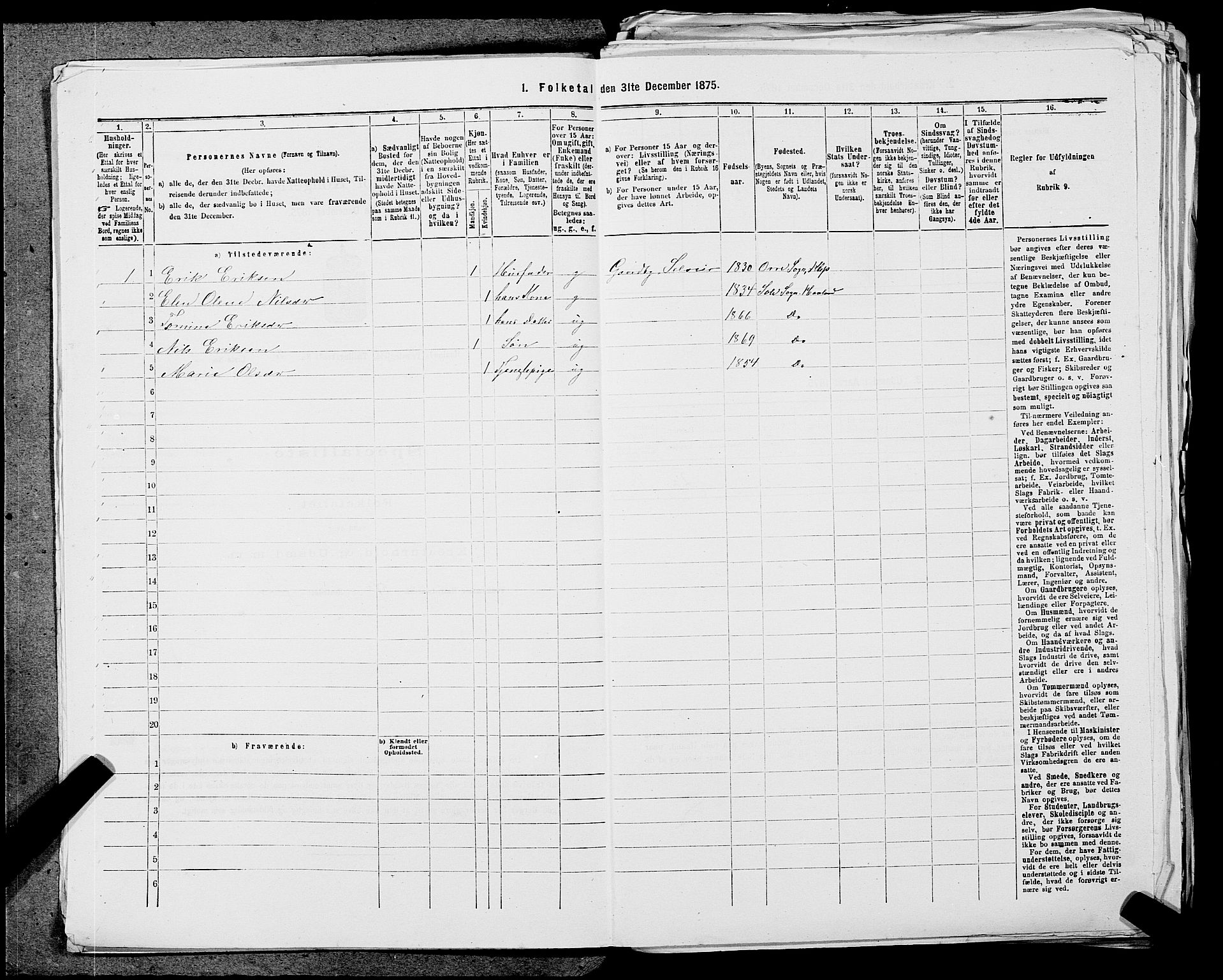 SAST, 1875 census for 1124P Håland, 1875, p. 240