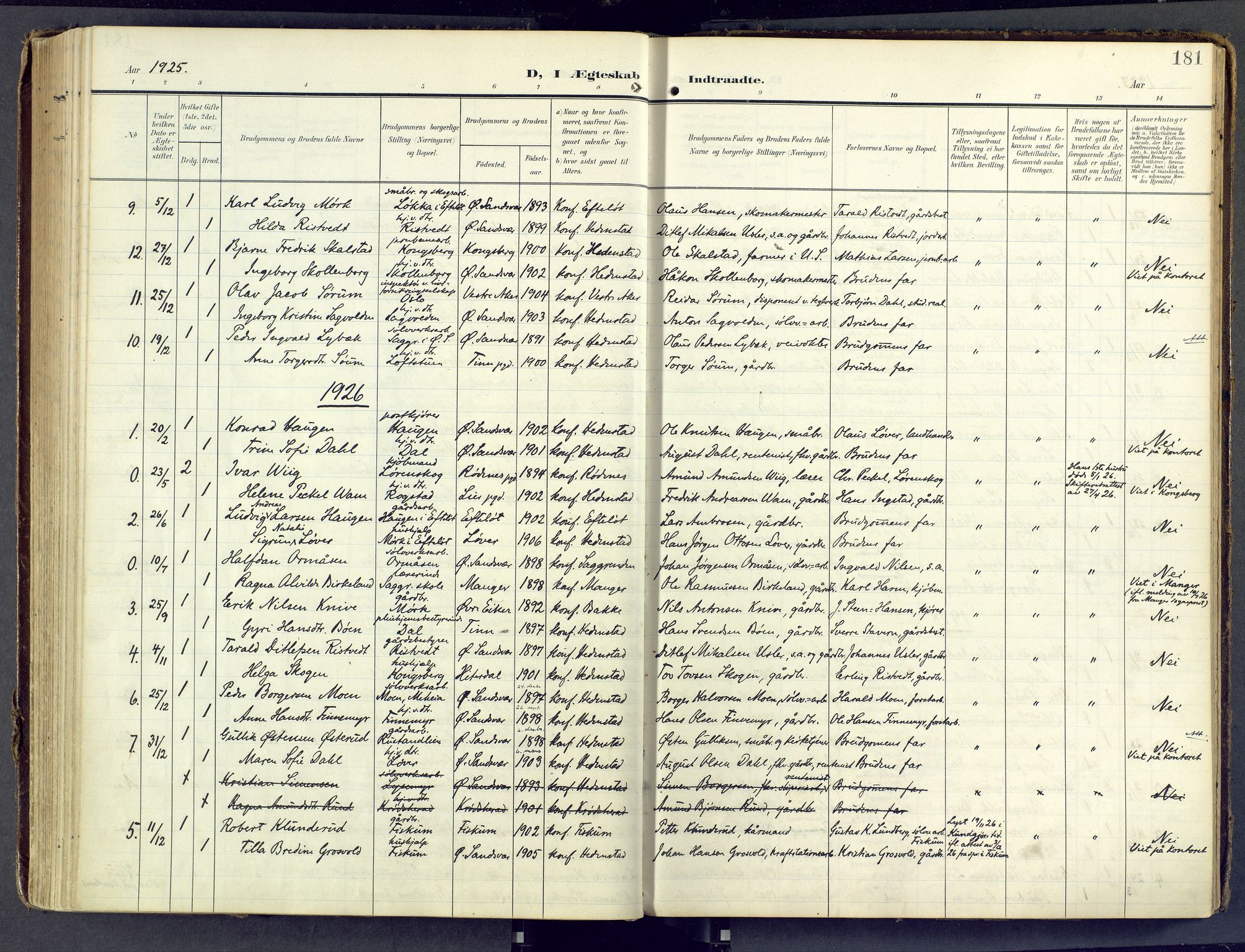 Sandsvær kirkebøker, AV/SAKO-A-244/F/Fd/L0002: Parish register (official) no. IV 2, 1906-1943, p. 181