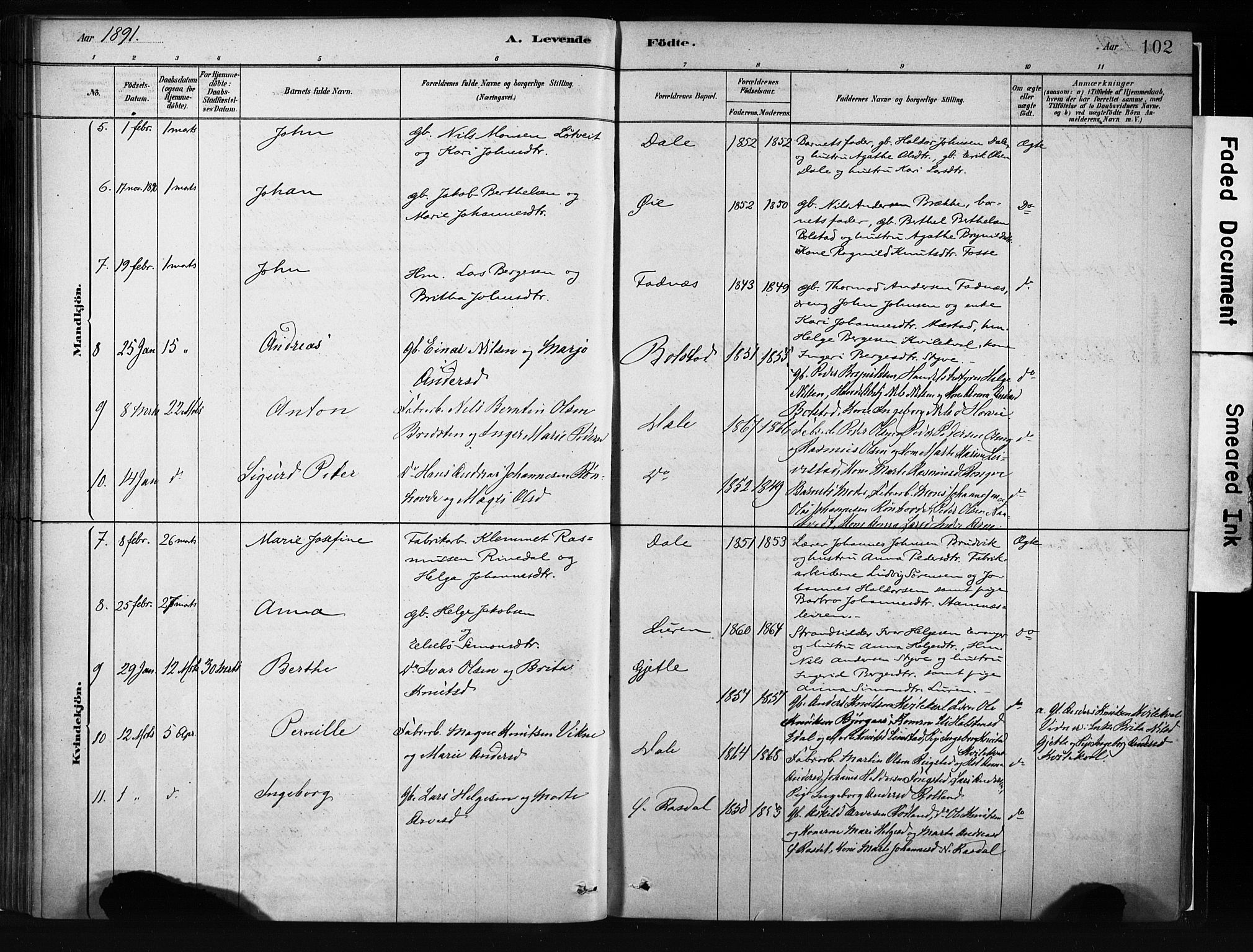 Evanger sokneprestembete, SAB/A-99924: Parish register (official) no. A 1, 1877-1899, p. 102