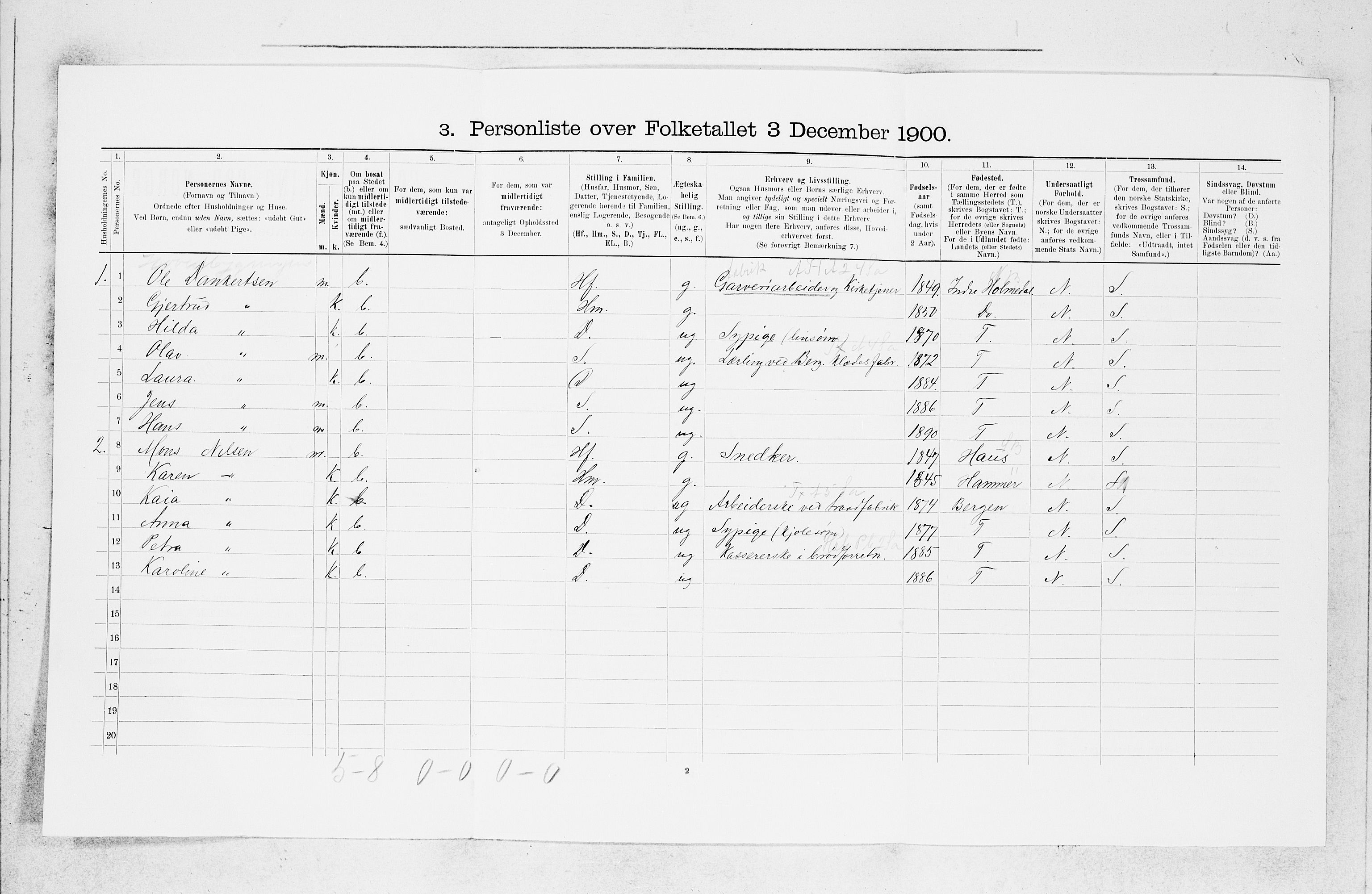 SAB, 1900 census for Årstad, 1900, p. 339