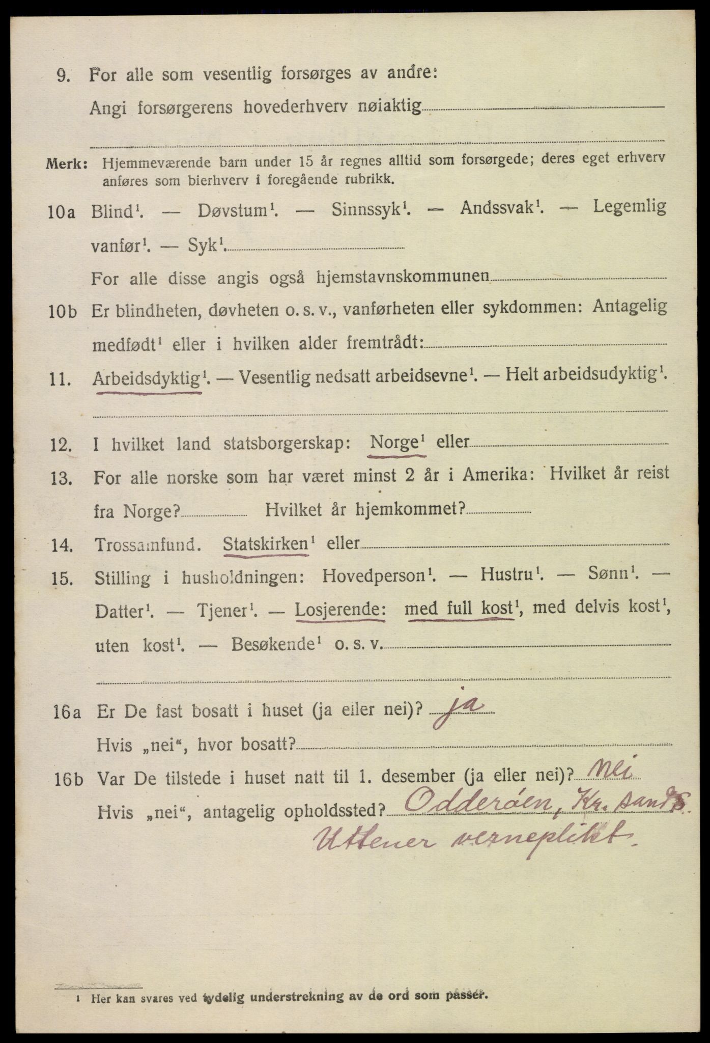 SAK, 1920 census for Bygland, 1920, p. 2126