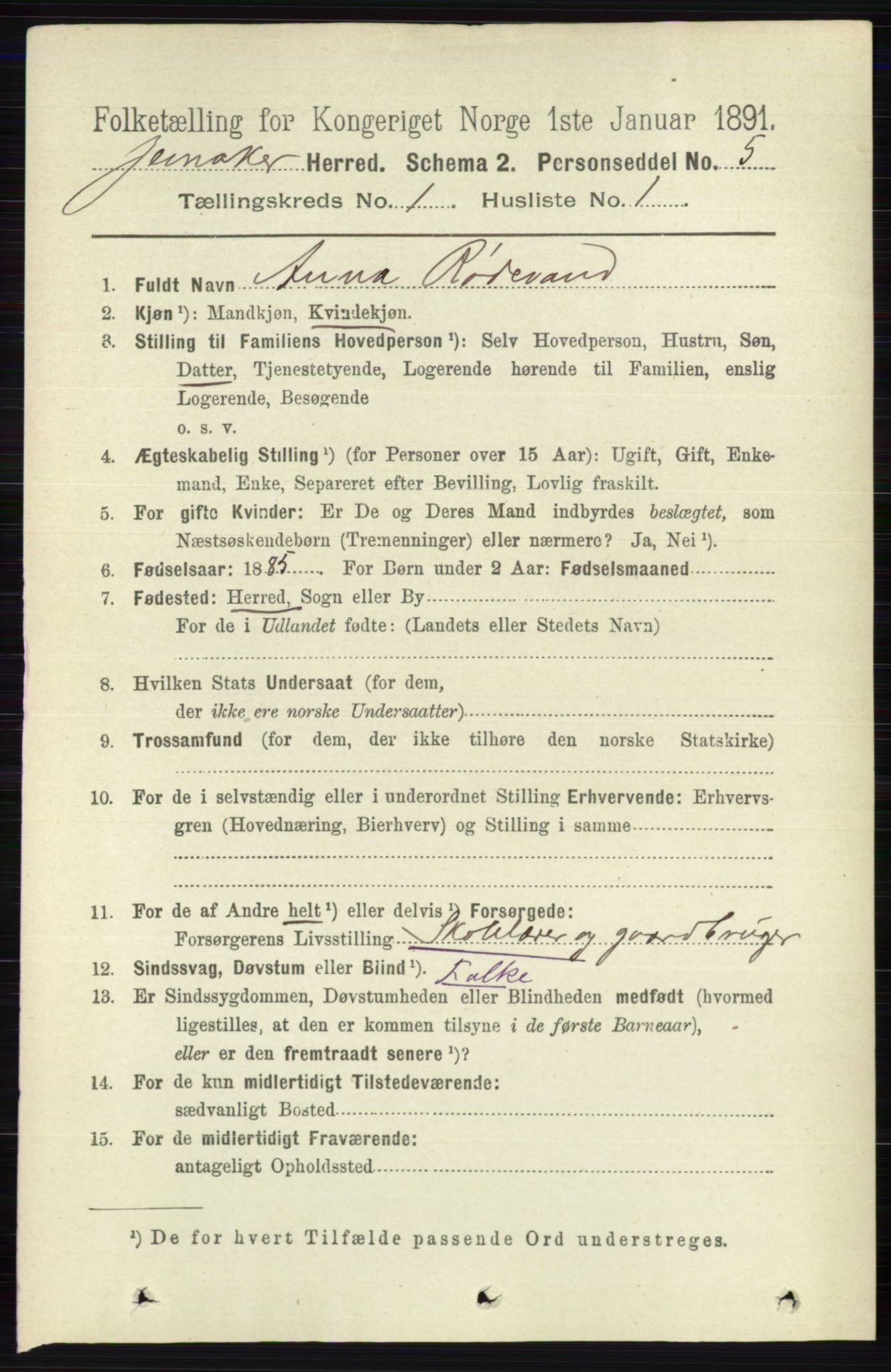 RA, 1891 census for 0532 Jevnaker, 1891, p. 118