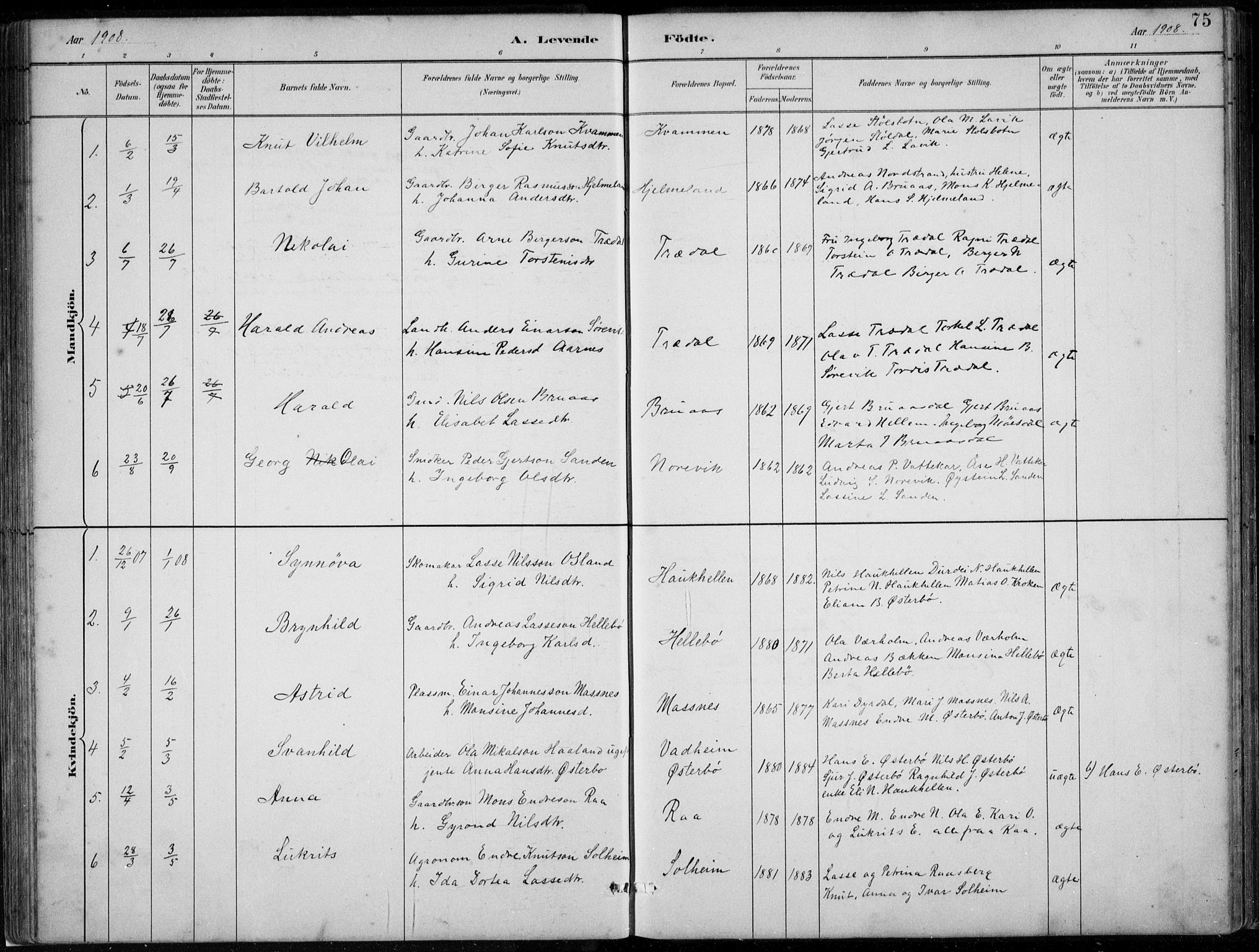 Lavik sokneprestembete, AV/SAB-A-80901: Parish register (copy) no. A 2, 1882-1910, p. 75