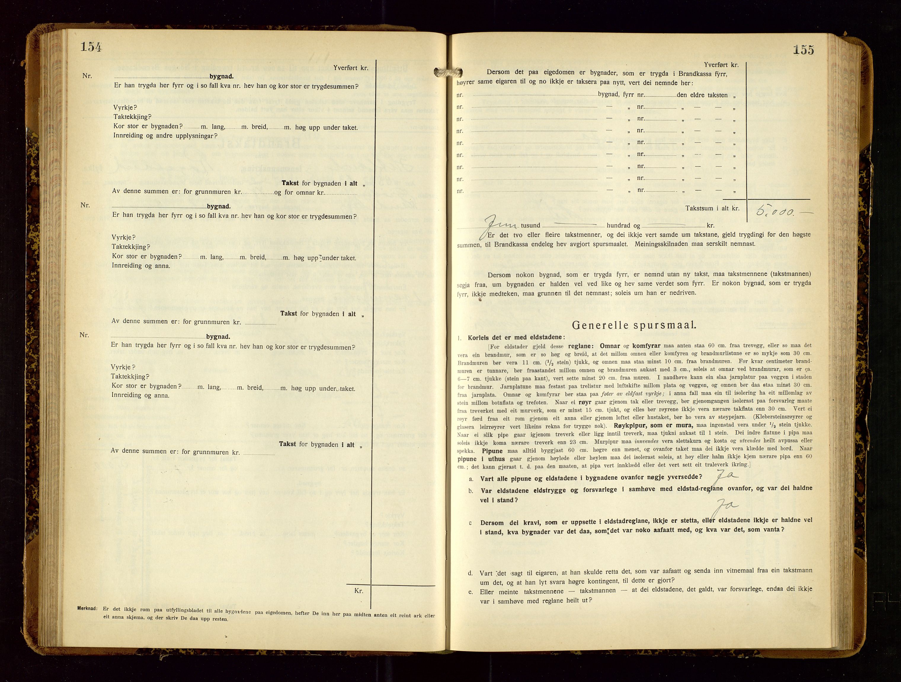 Hetland lensmannskontor, AV/SAST-A-100101/Gob/L0003: "Brandtakstbok", 1932-1934, p. 154-155