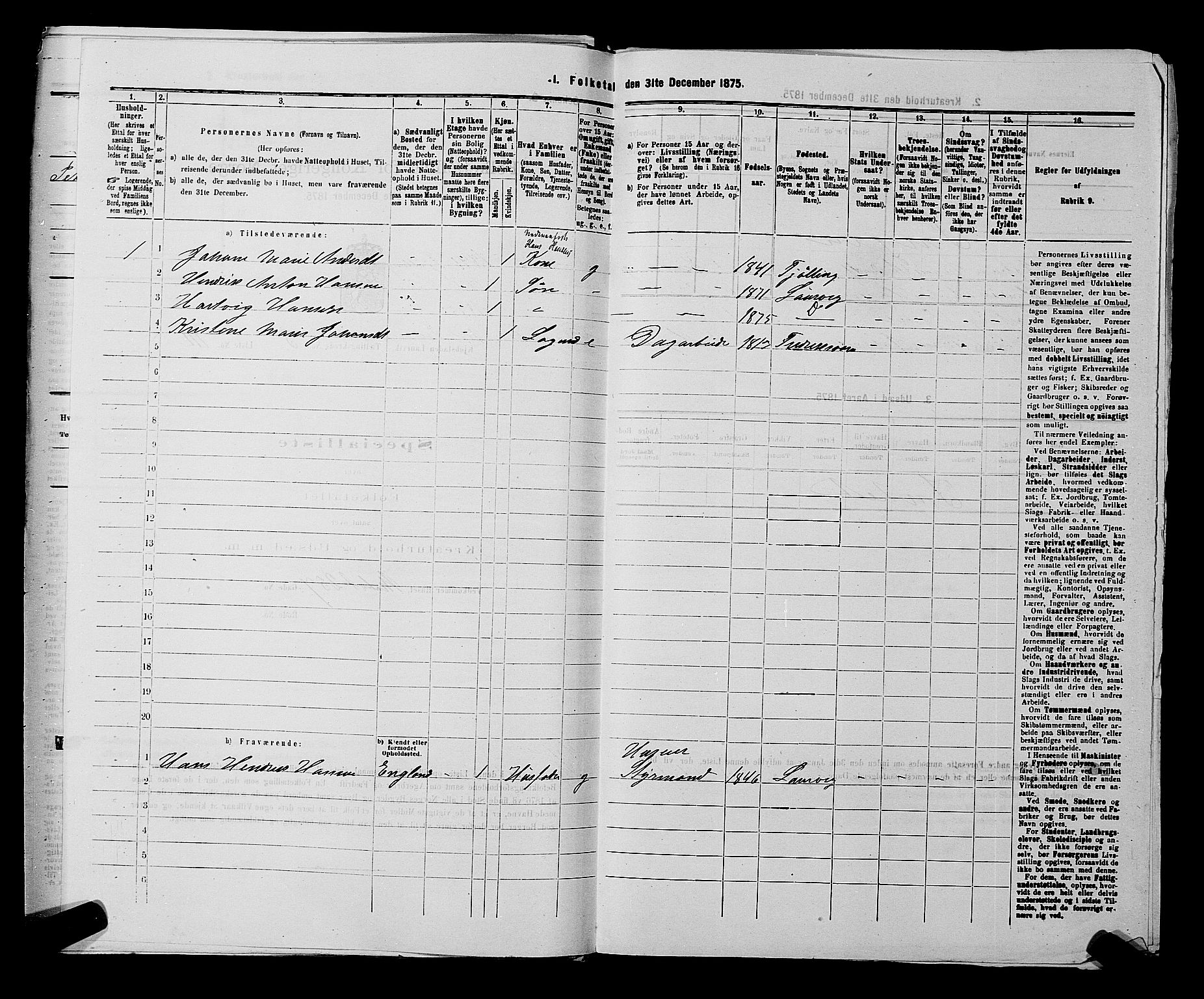 SAKO, 1875 census for 0707P Larvik, 1875, p. 746