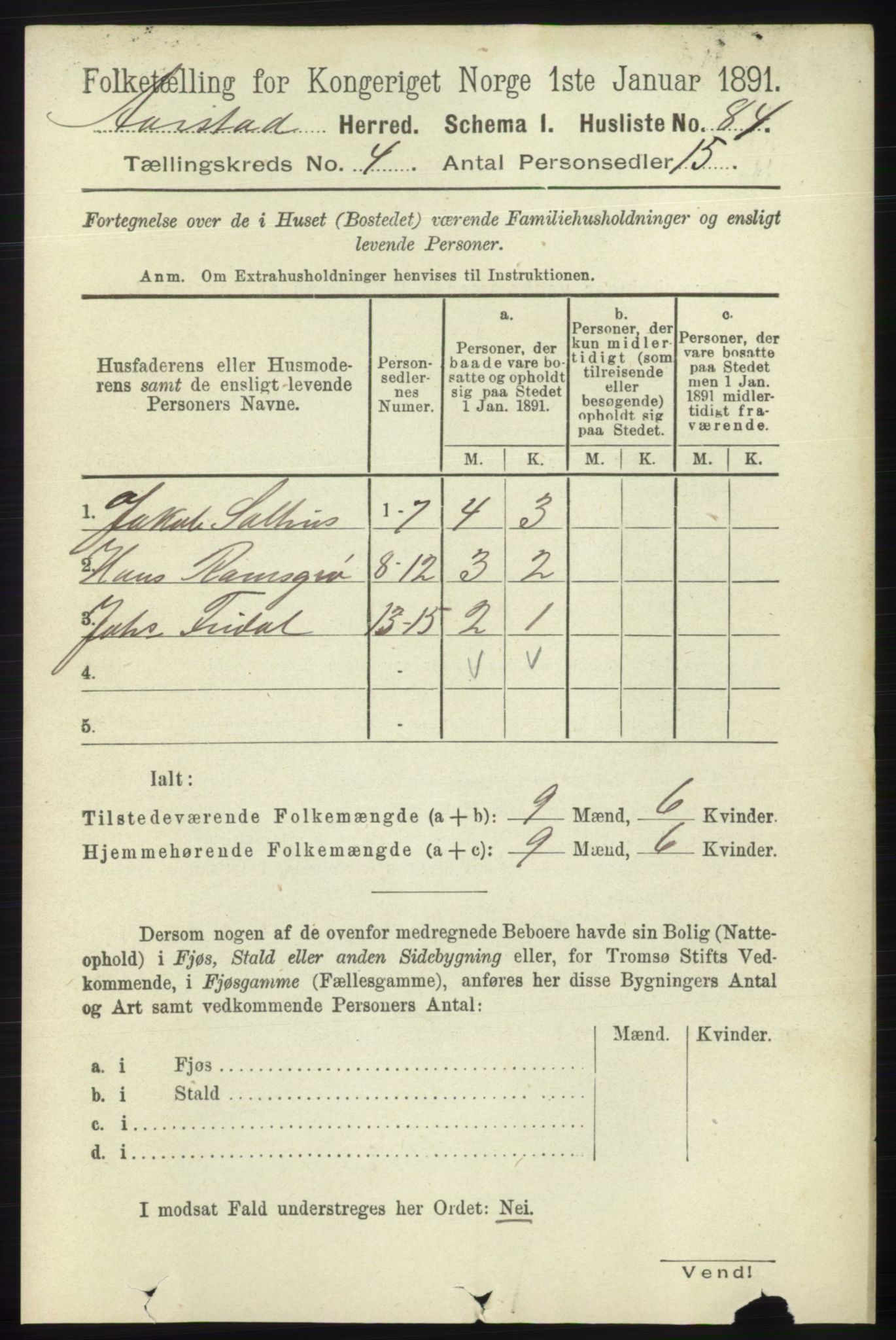 SAB, 1891 Census for 1280 Årstad, 1891, p. 2950