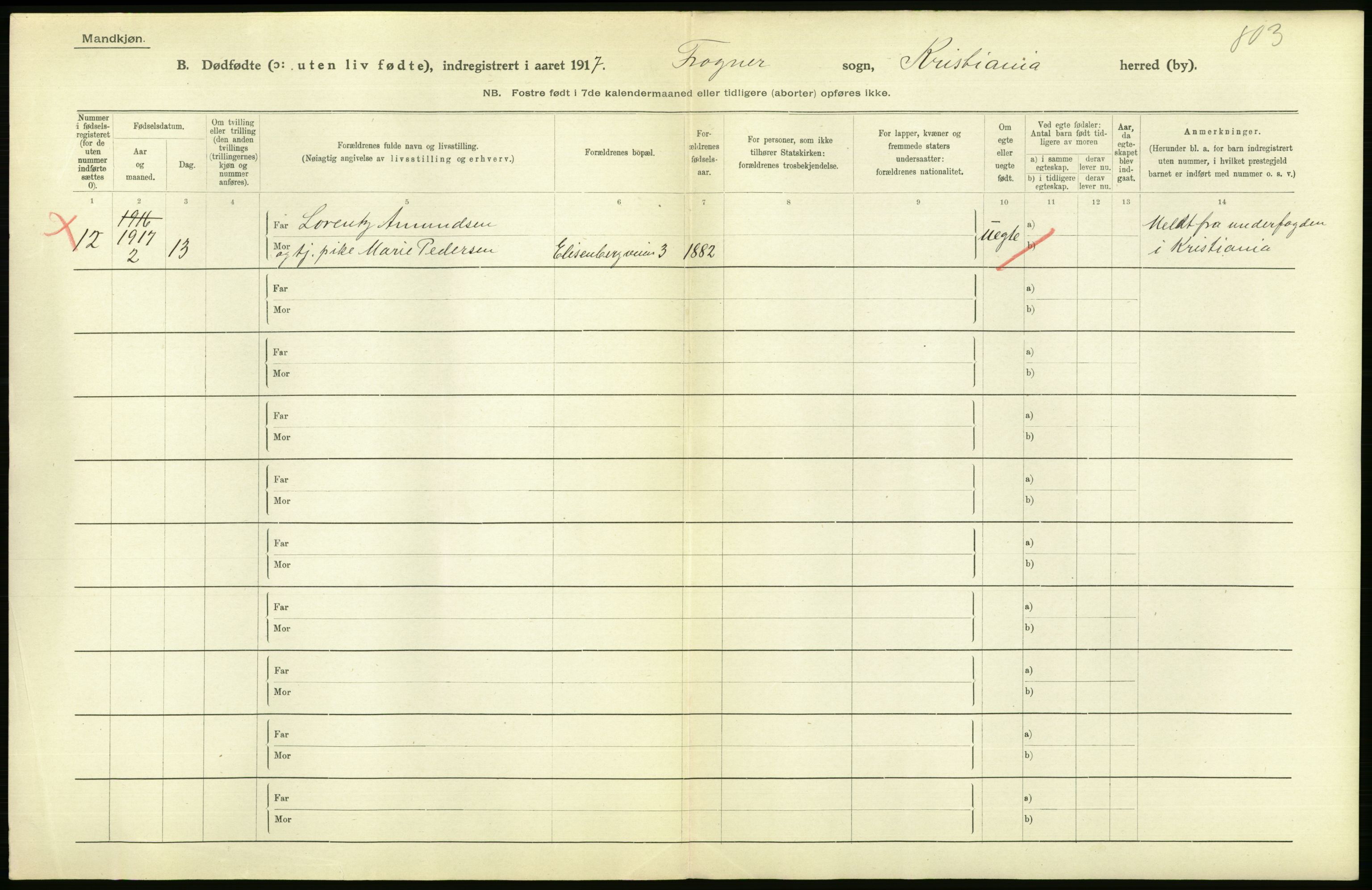 Statistisk sentralbyrå, Sosiodemografiske emner, Befolkning, RA/S-2228/D/Df/Dfb/Dfbg/L0011: Kristiania: Døde, dødfødte., 1917, p. 516