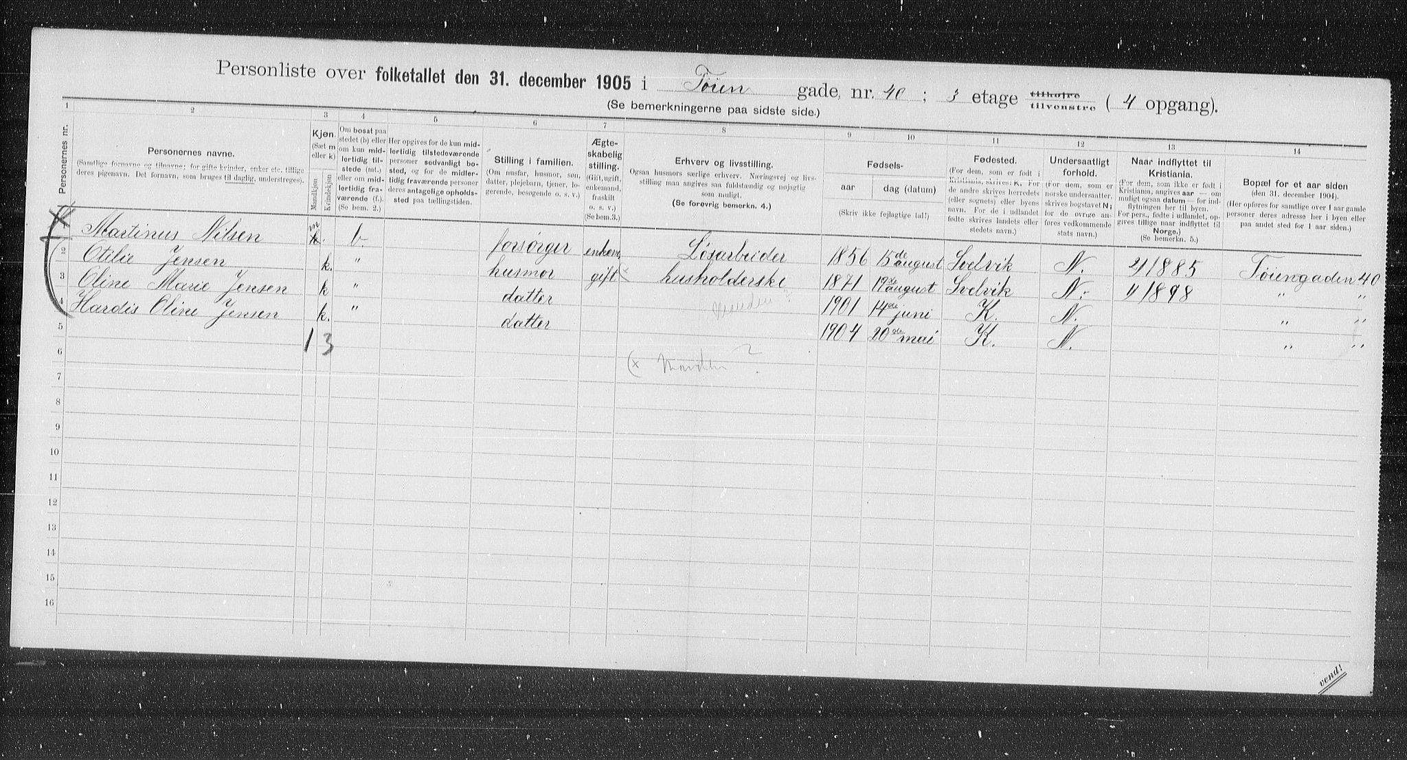 OBA, Municipal Census 1905 for Kristiania, 1905, p. 62272