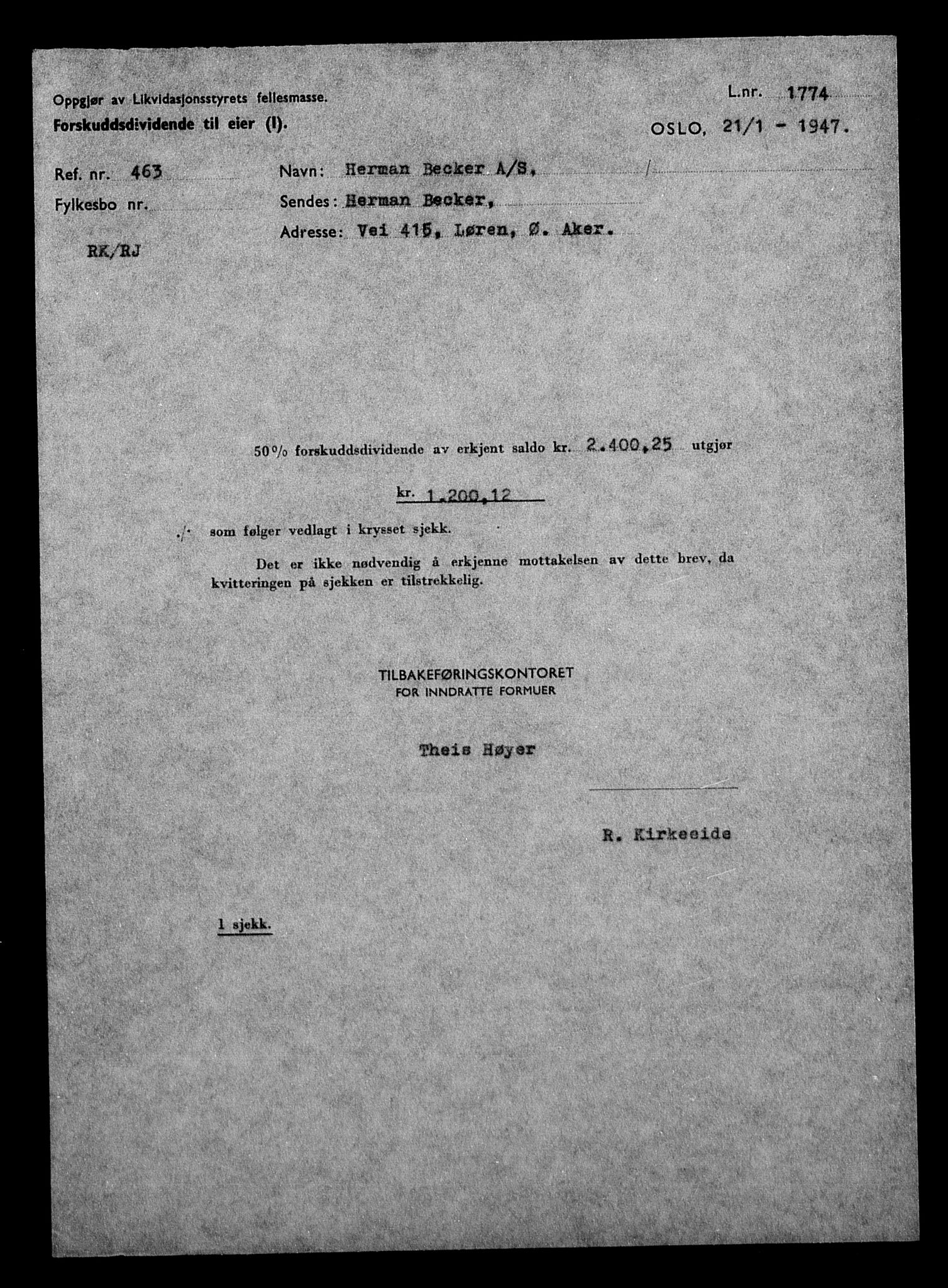 Justisdepartementet, Tilbakeføringskontoret for inndratte formuer, AV/RA-S-1564/H/Hc/Hcc/L0919: --, 1945-1947, p. 102