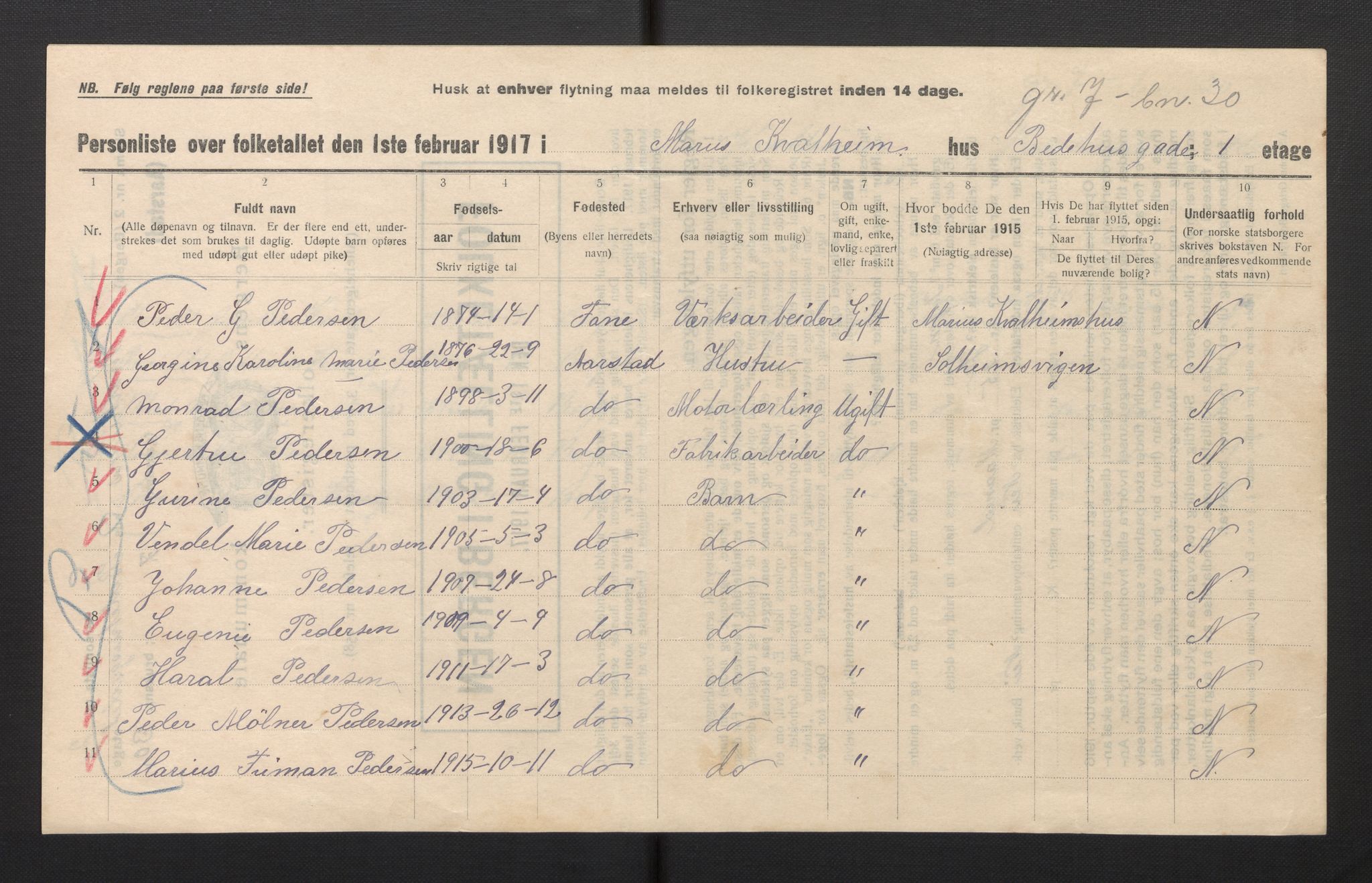 SAB, Municipal Census 1917 for Bergen, 1917, p. 48294