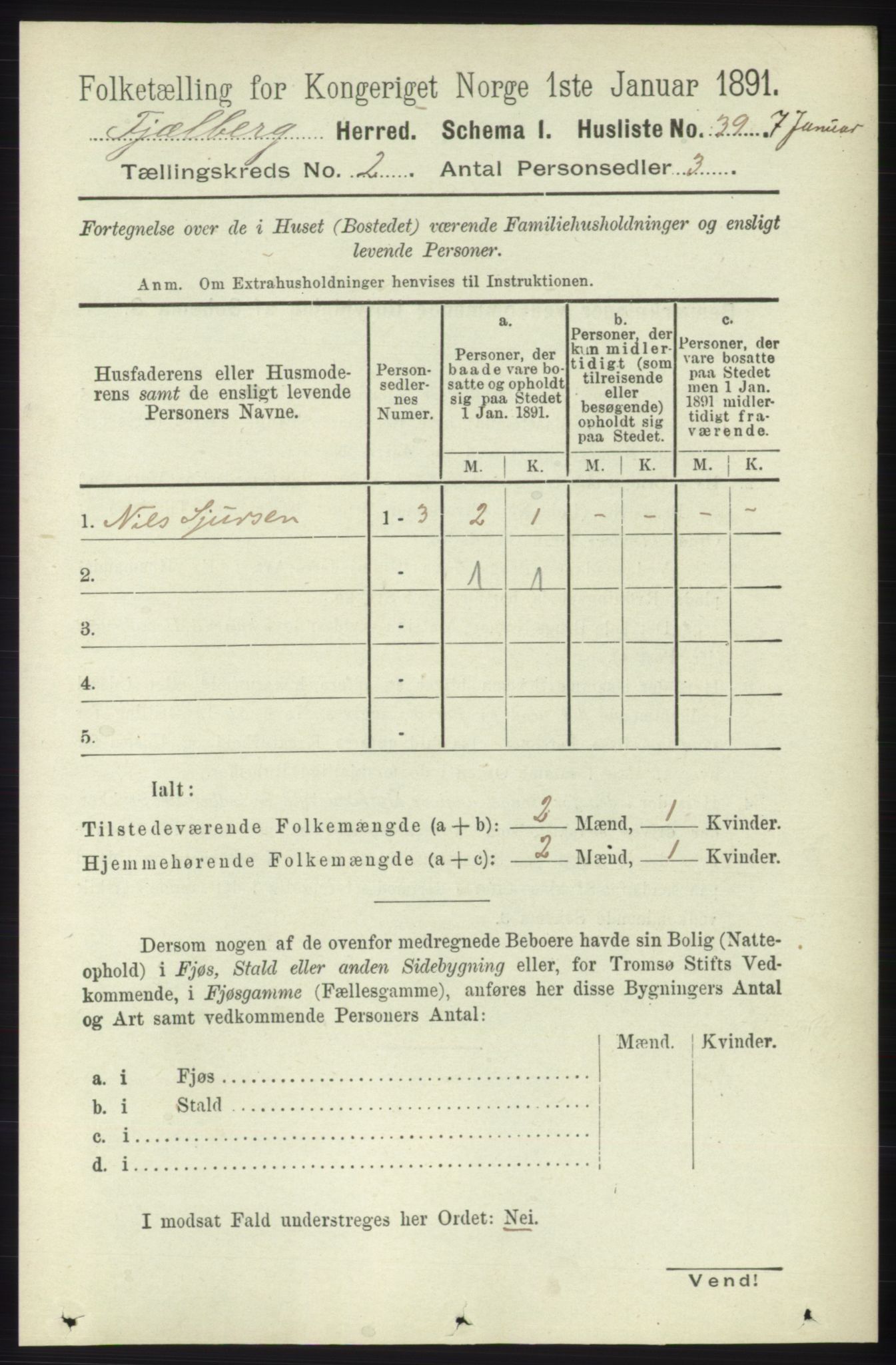 RA, 1891 census for 1213 Fjelberg, 1891, p. 497