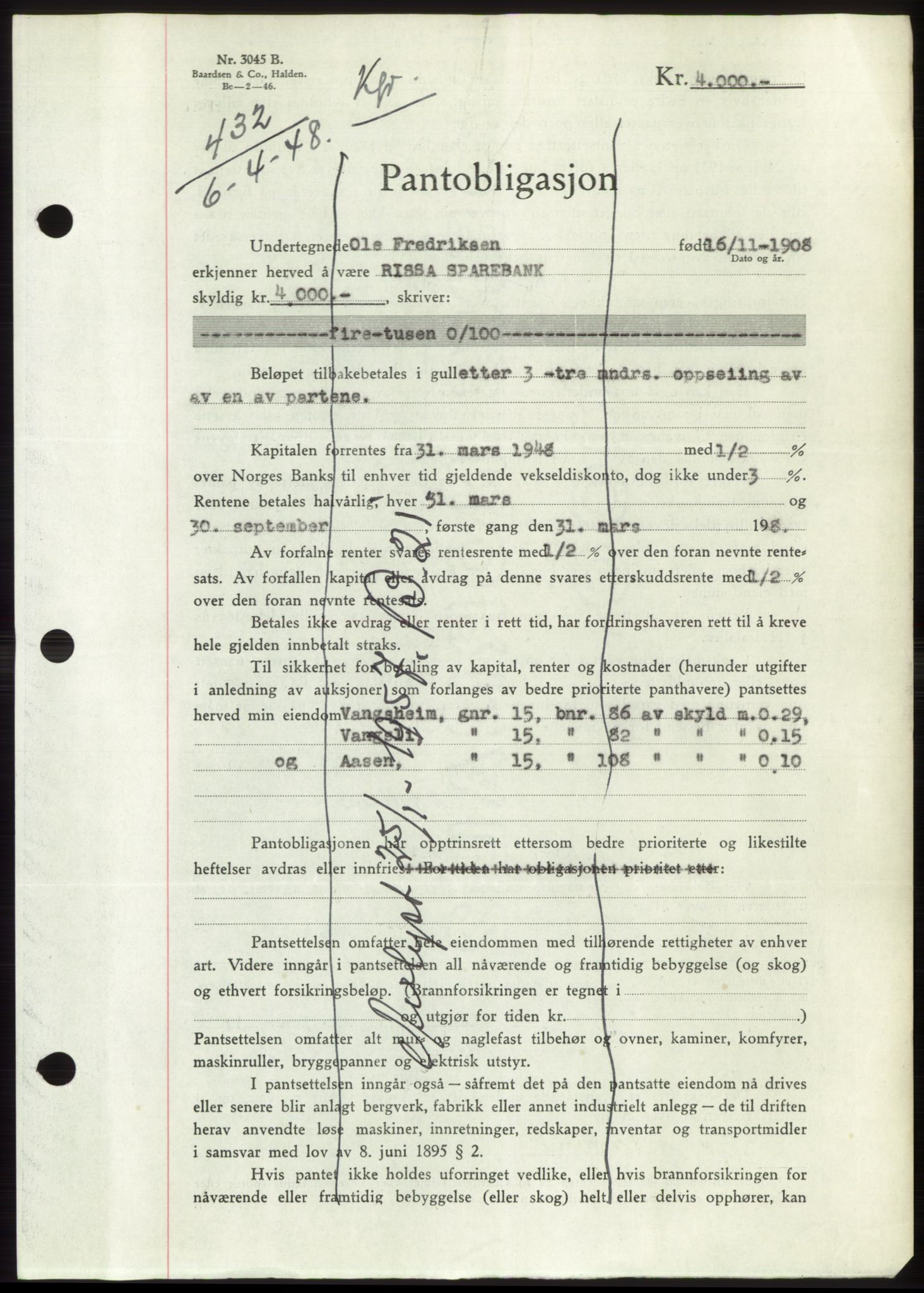 Fosen sorenskriveri, AV/SAT-A-1107/1/2/2C: Mortgage book no. B, 1946-1948, Diary no: : 432/1948