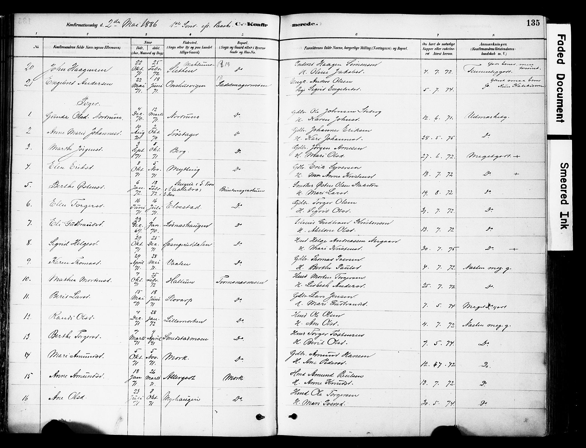 Ringebu prestekontor, AV/SAH-PREST-082/H/Ha/Haa/L0008: Parish register (official) no. 8, 1878-1898, p. 135