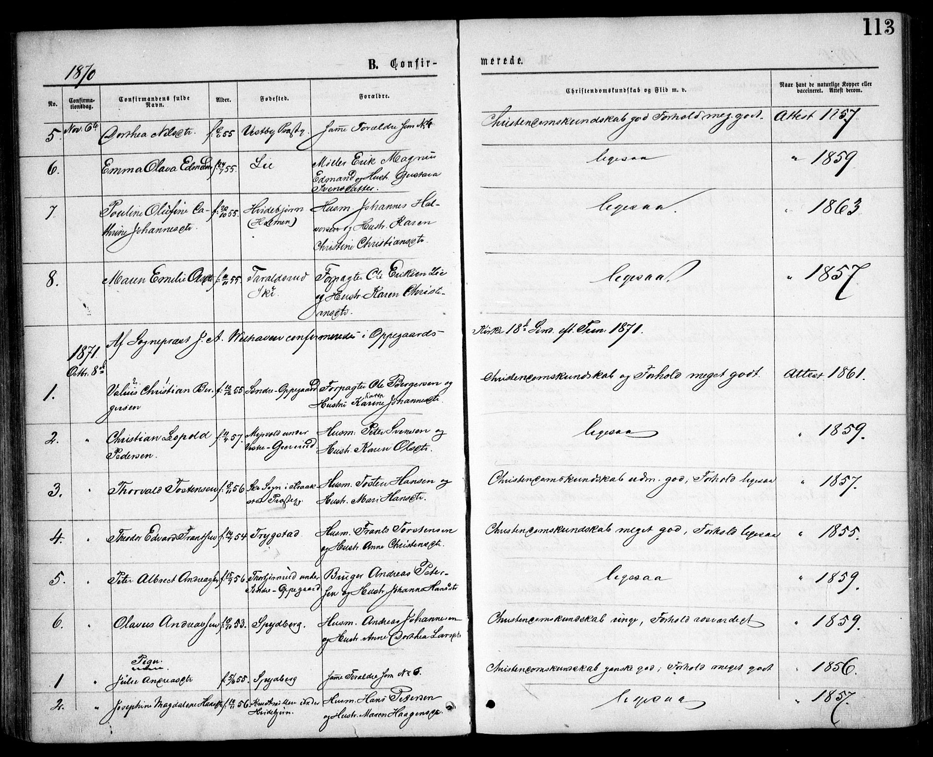 Nesodden prestekontor Kirkebøker, SAO/A-10013/F/Fa/L0008: Parish register (official) no. I 8, 1869-1879, p. 113