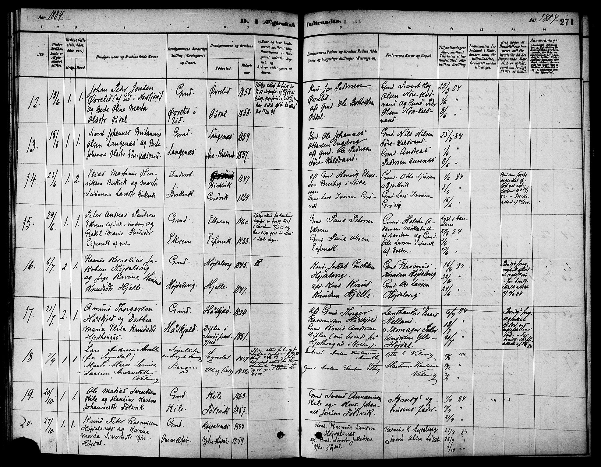 Ministerialprotokoller, klokkerbøker og fødselsregistre - Møre og Romsdal, AV/SAT-A-1454/511/L0141: Parish register (official) no. 511A08, 1878-1890, p. 271