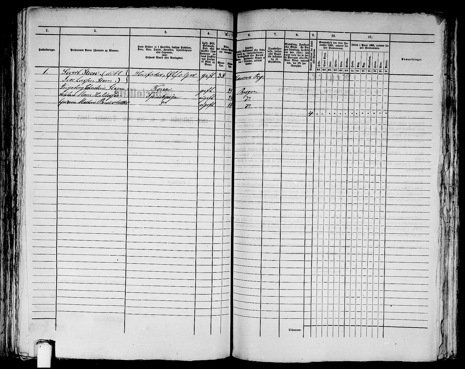 RA, 1865 census for Bergen, 1865, p. 1828