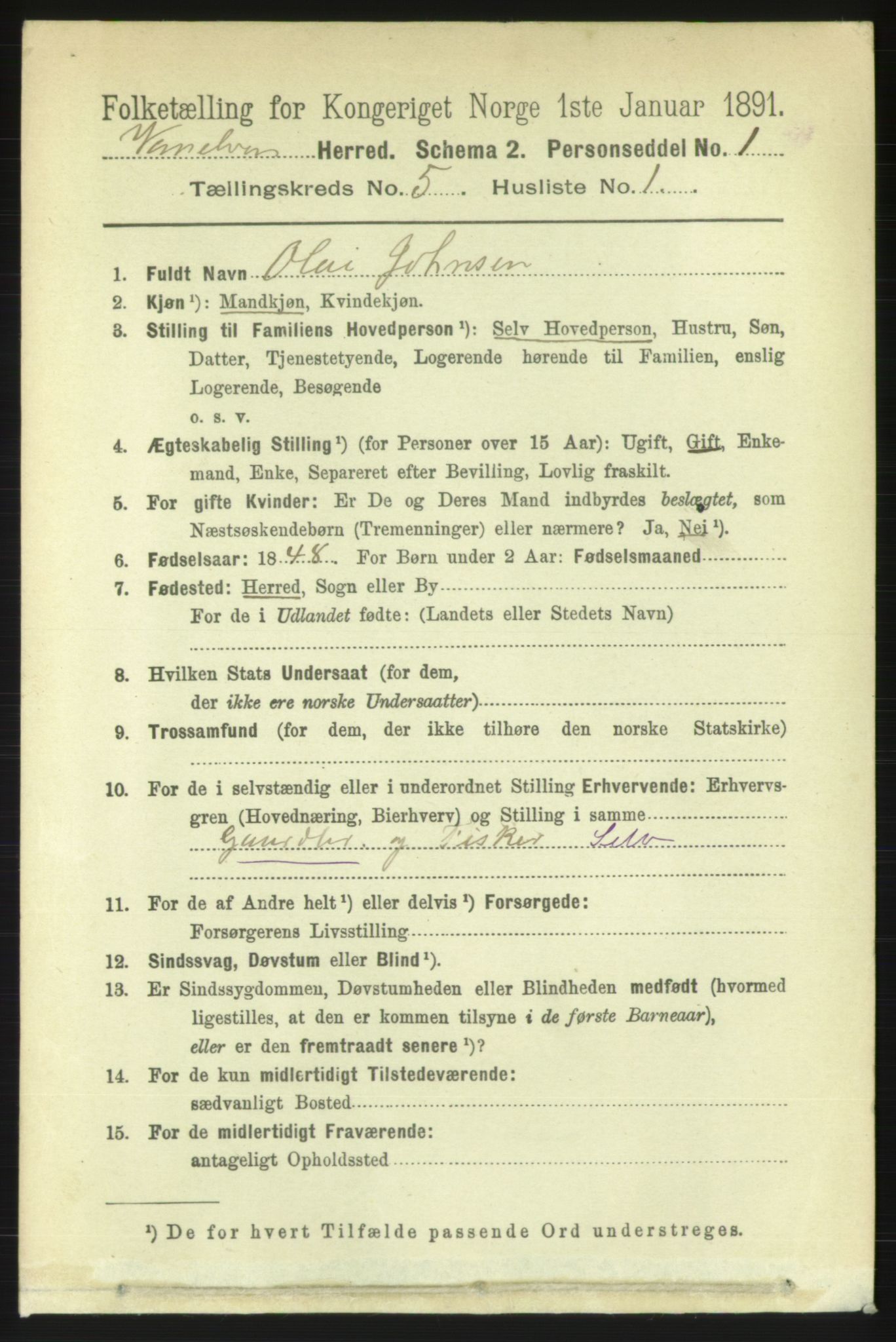 RA, 1891 census for 1511 Vanylven, 1891, p. 2173