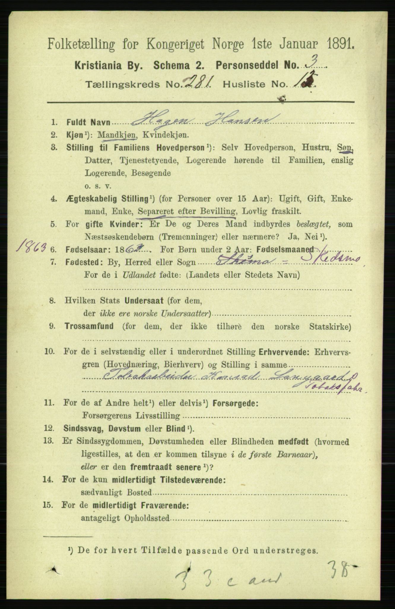 RA, 1891 census for 0301 Kristiania, 1891, p. 171162