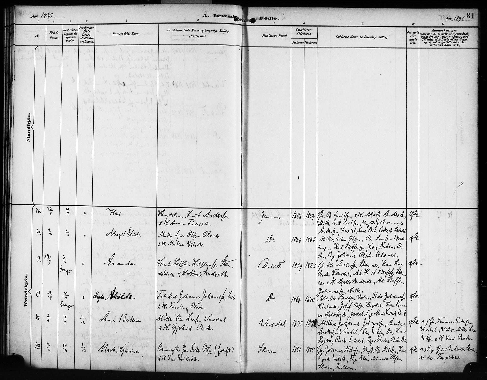 Bruvik Sokneprestembete, AV/SAB-A-74701/H/Haa: Parish register (official) no. B 2, 1893-1903, p. 31