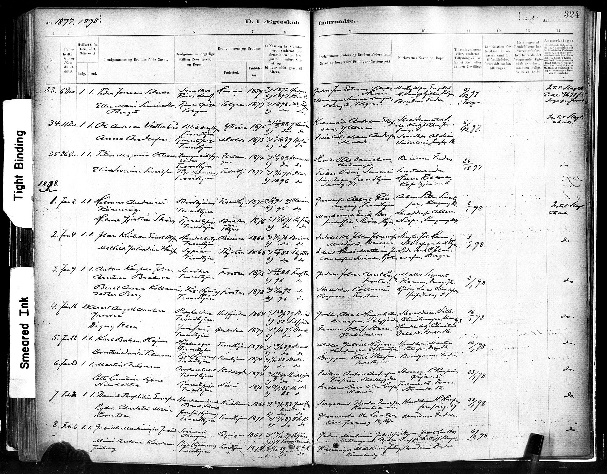Ministerialprotokoller, klokkerbøker og fødselsregistre - Sør-Trøndelag, SAT/A-1456/602/L0119: Parish register (official) no. 602A17, 1880-1901, p. 324