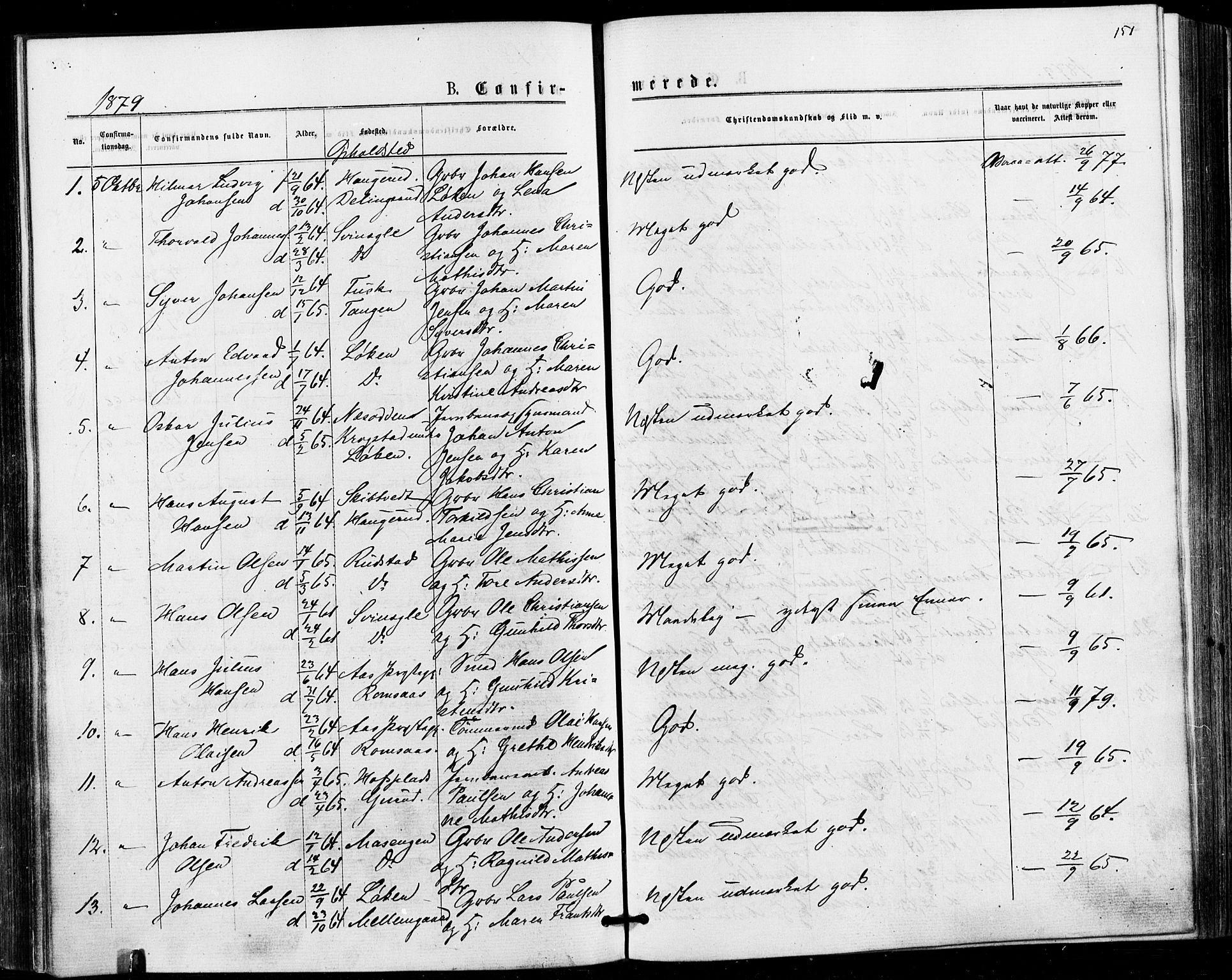 Askim prestekontor Kirkebøker, AV/SAO-A-10900/F/Fa/L0006: Parish register (official) no. 6, 1874-1881, p. 151