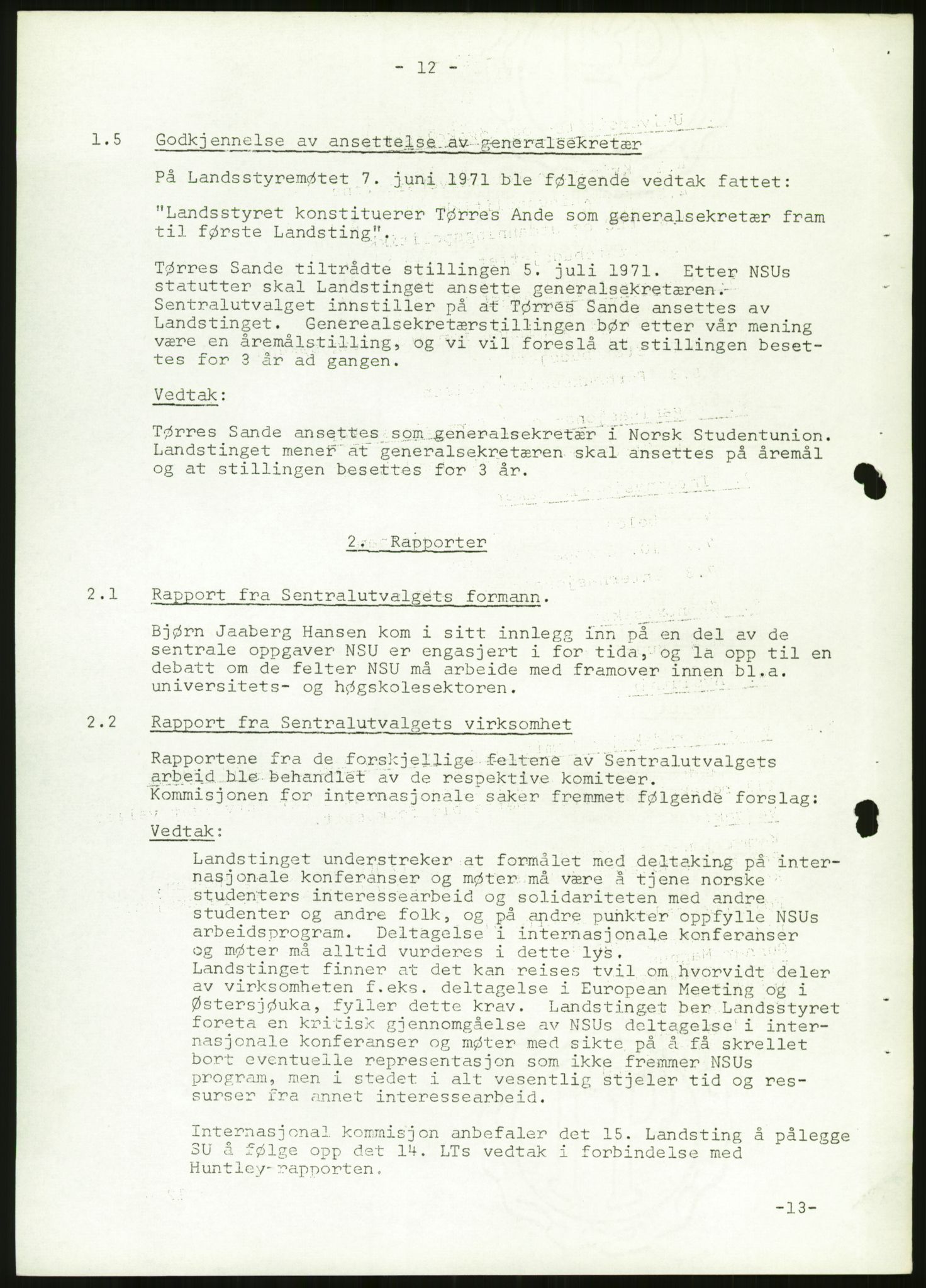 Norsk Studentunion, AV/RA-PA-0794/Fg/L0067: Landstinget, 1968-1979