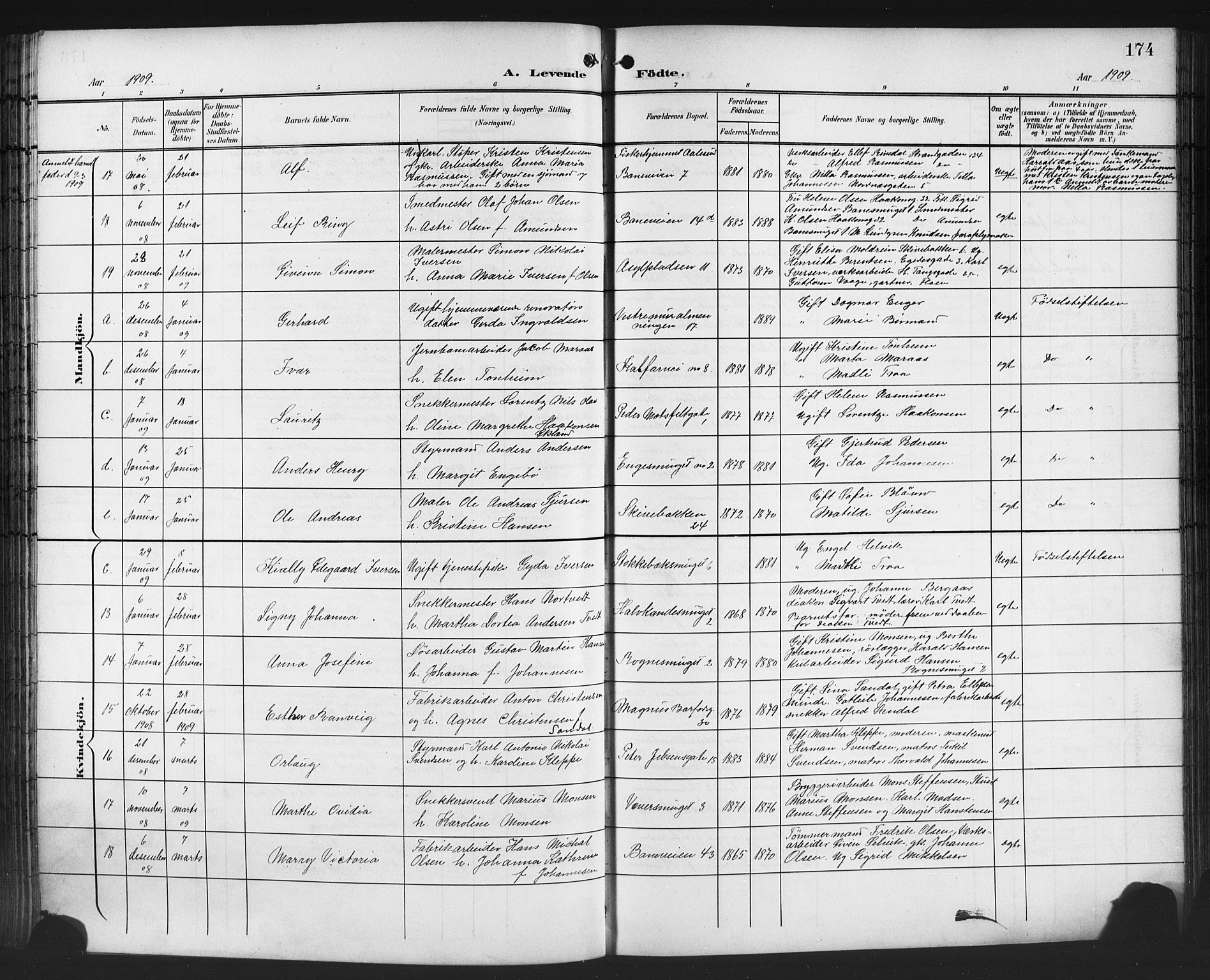 Domkirken sokneprestembete, SAB/A-74801/H/Hab/L0017: Parish register (copy) no. B 10, 1900-1915, p. 174