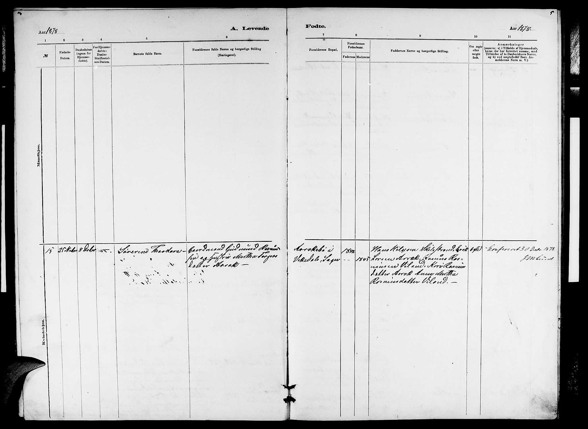 Vikedal sokneprestkontor, AV/SAST-A-101840/01/V: Parish register (copy) no. B 5, 1878-1888, p. 5