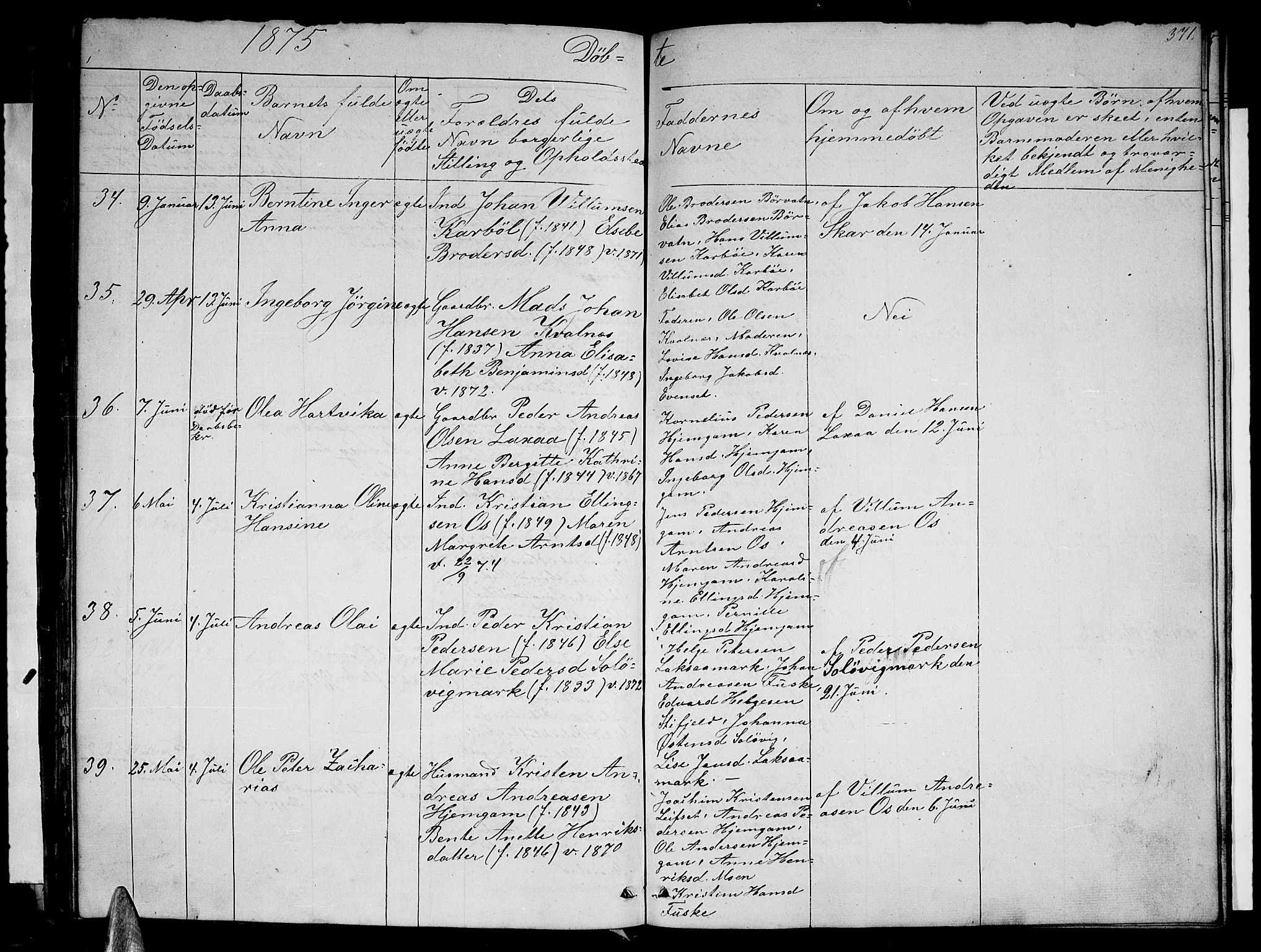 Ministerialprotokoller, klokkerbøker og fødselsregistre - Nordland, AV/SAT-A-1459/852/L0753: Parish register (copy) no. 852C04, 1856-1877, p. 371