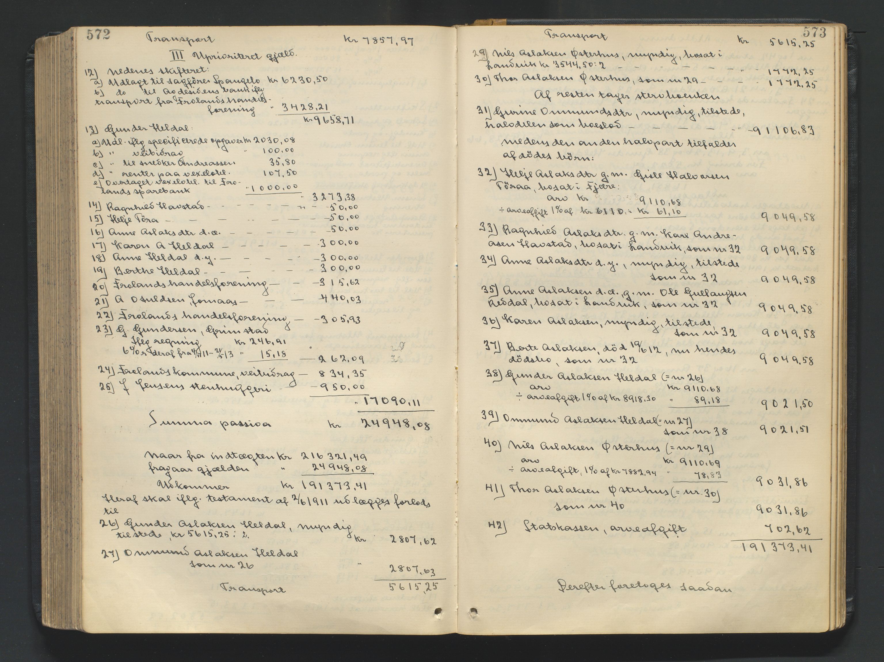 Nedenes sorenskriveri, AV/SAK-1221-0006/H/Hc/L0020: Skifteutlodningsprotokoll nr 6 med register, 1904-1913, p. 572-573
