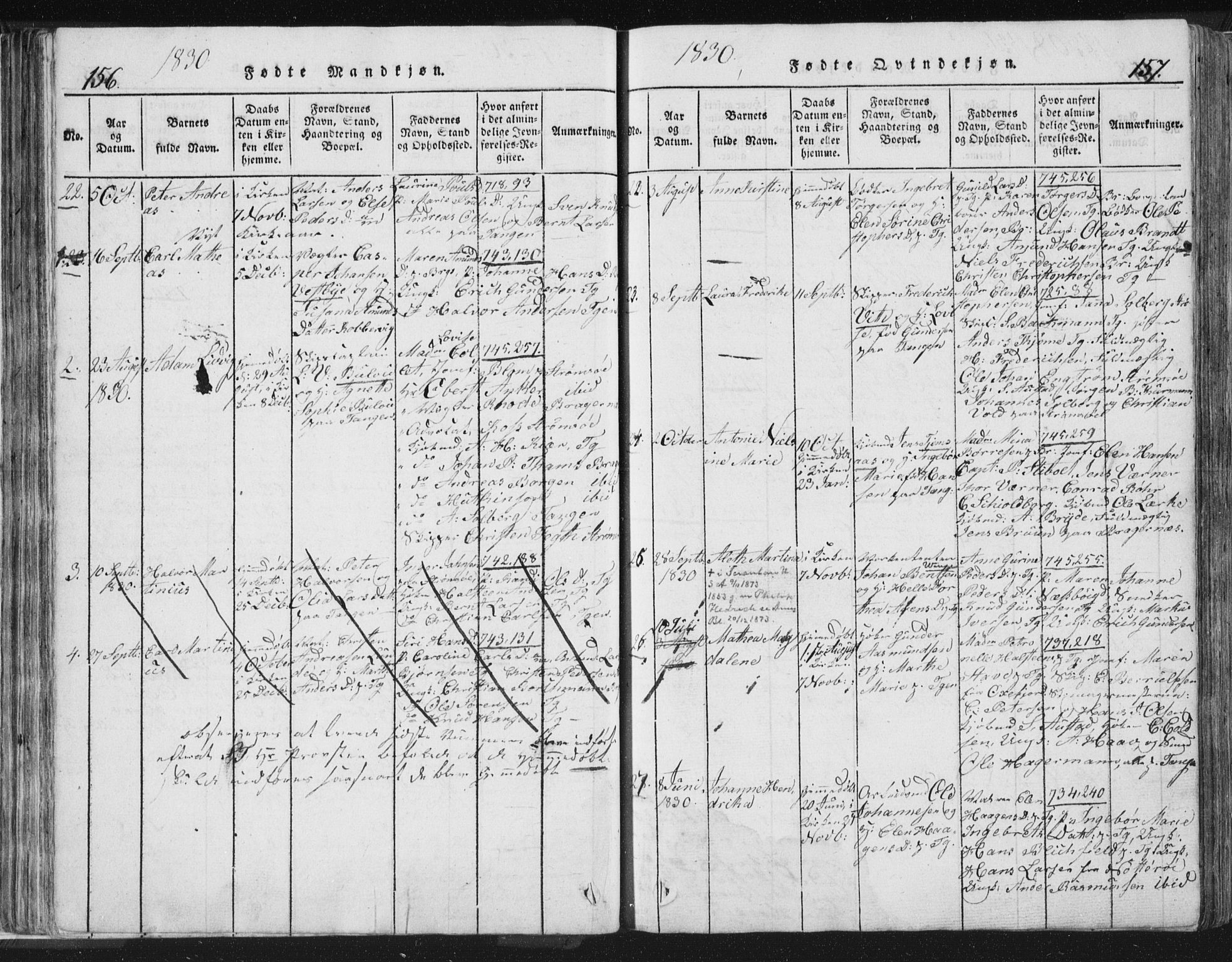 Strømsø kirkebøker, AV/SAKO-A-246/F/Fb/L0004: Parish register (official) no. II 4, 1814-1843, p. 156-157