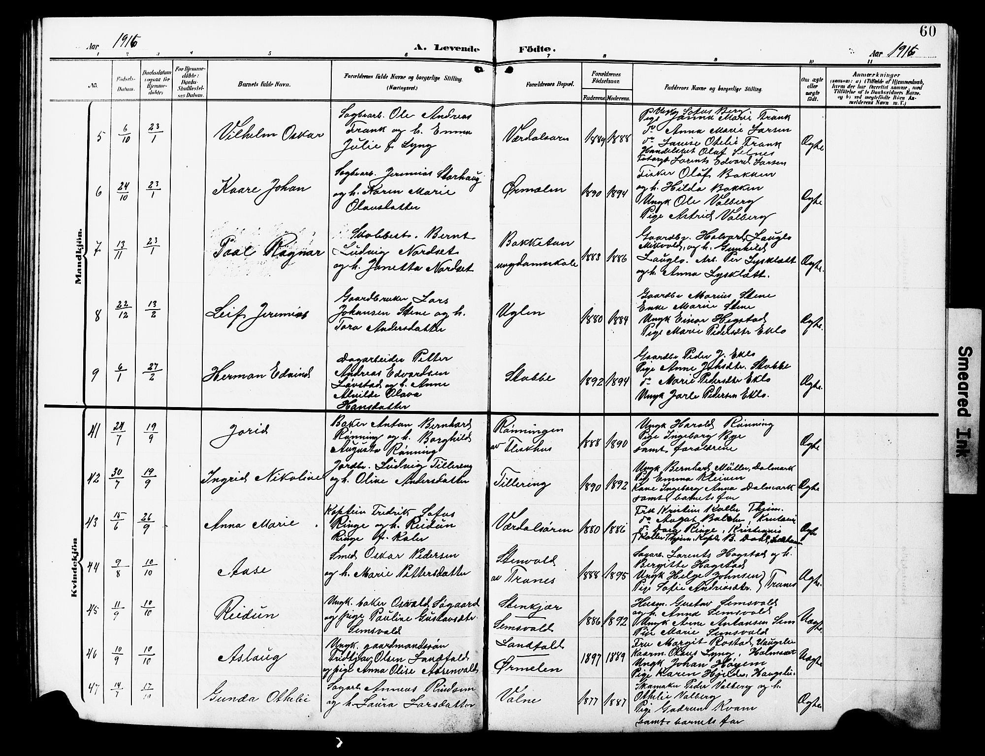 Ministerialprotokoller, klokkerbøker og fødselsregistre - Nord-Trøndelag, AV/SAT-A-1458/723/L0258: Parish register (copy) no. 723C06, 1908-1927, p. 60