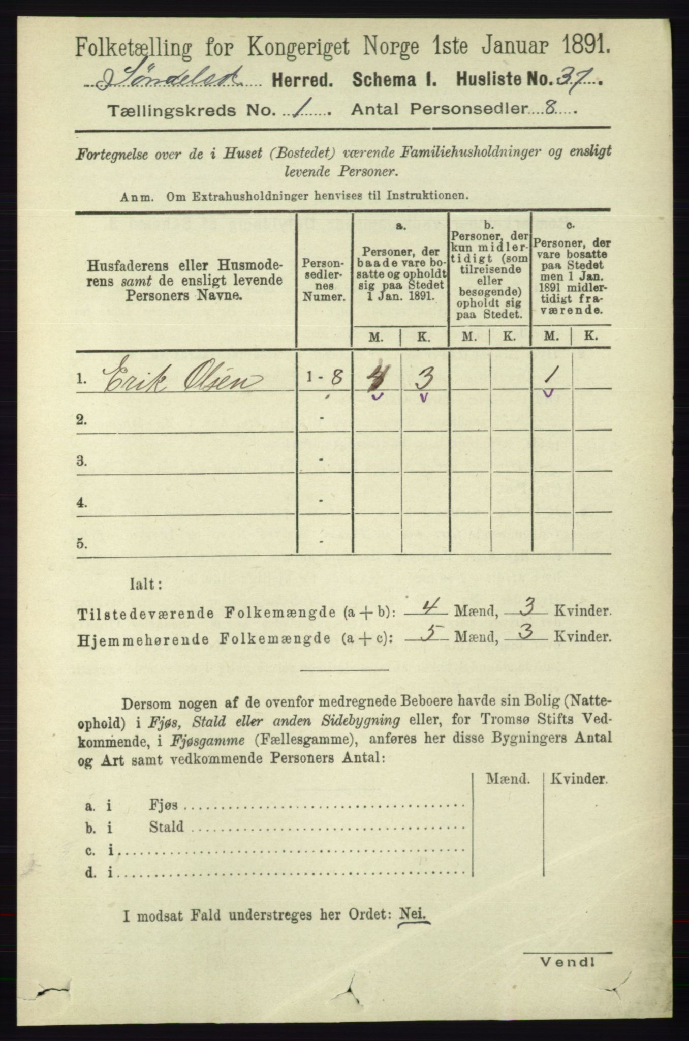 RA, 1891 census for 0913 Søndeled, 1891, p. 79