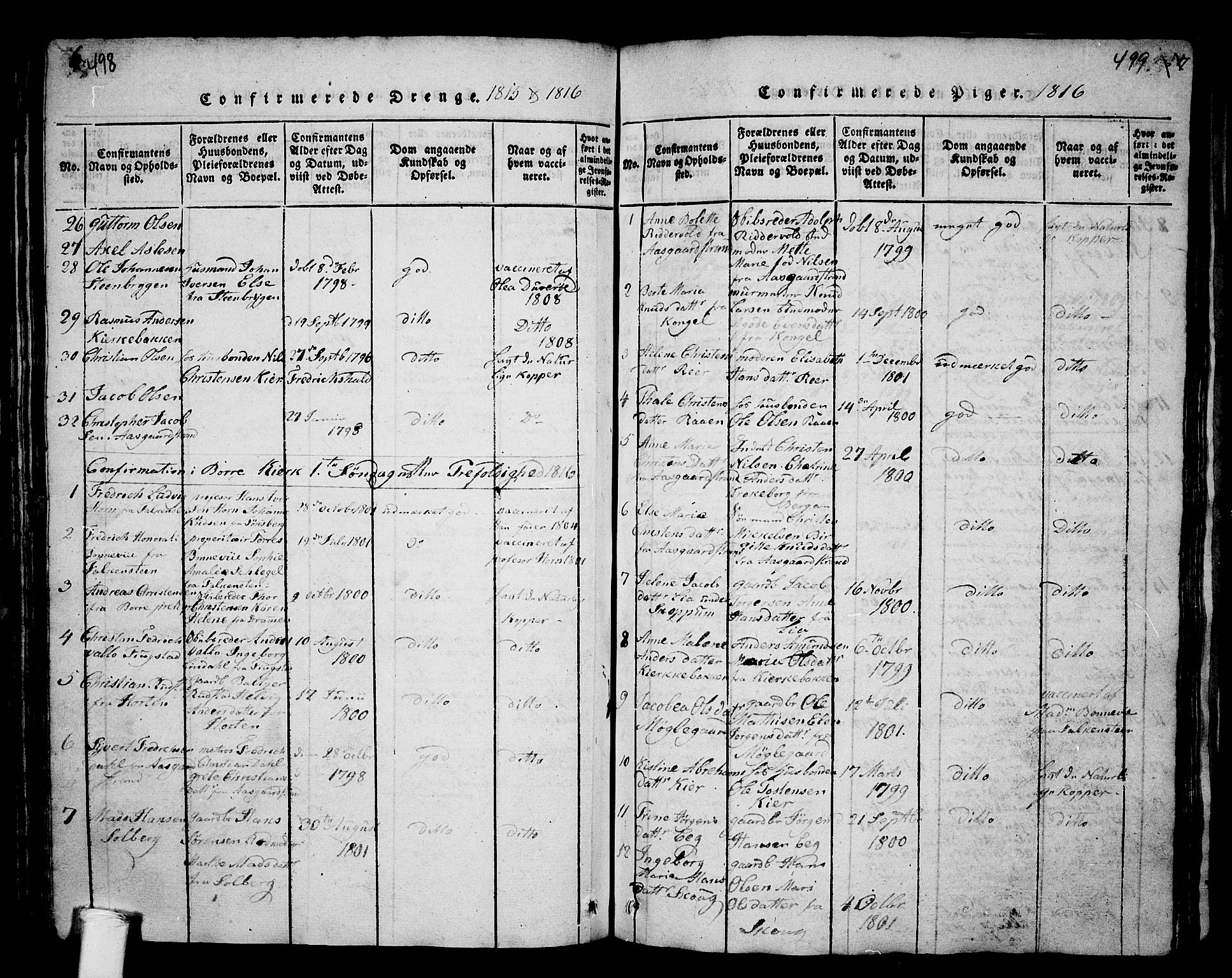 Borre kirkebøker, AV/SAKO-A-338/G/Ga/L0001: Parish register (copy) no. I 1, 1815-1851, p. 498-499