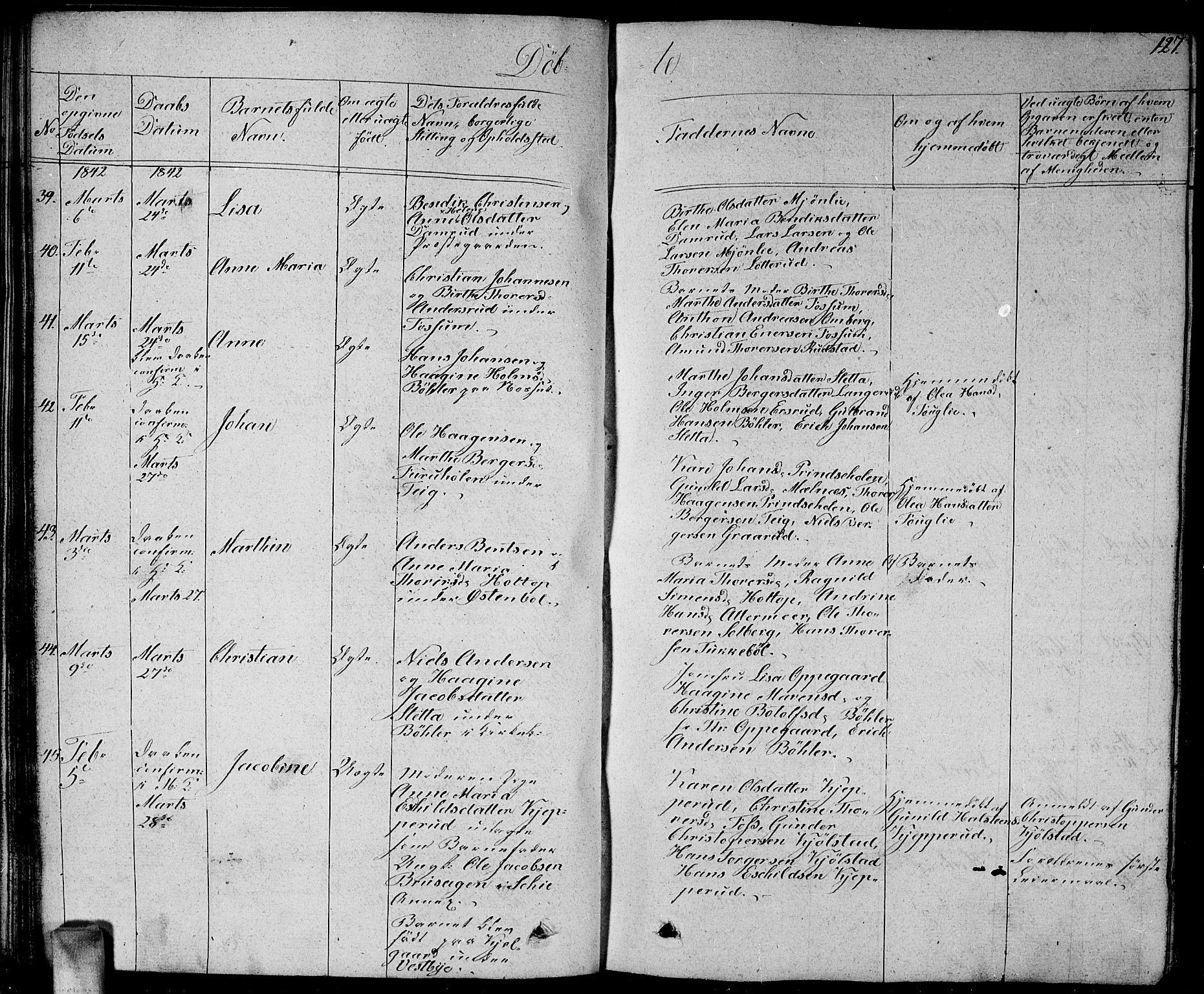 Enebakk prestekontor Kirkebøker, AV/SAO-A-10171c/G/Ga/L0003: Parish register (copy) no. I 3, 1833-1849, p. 127
