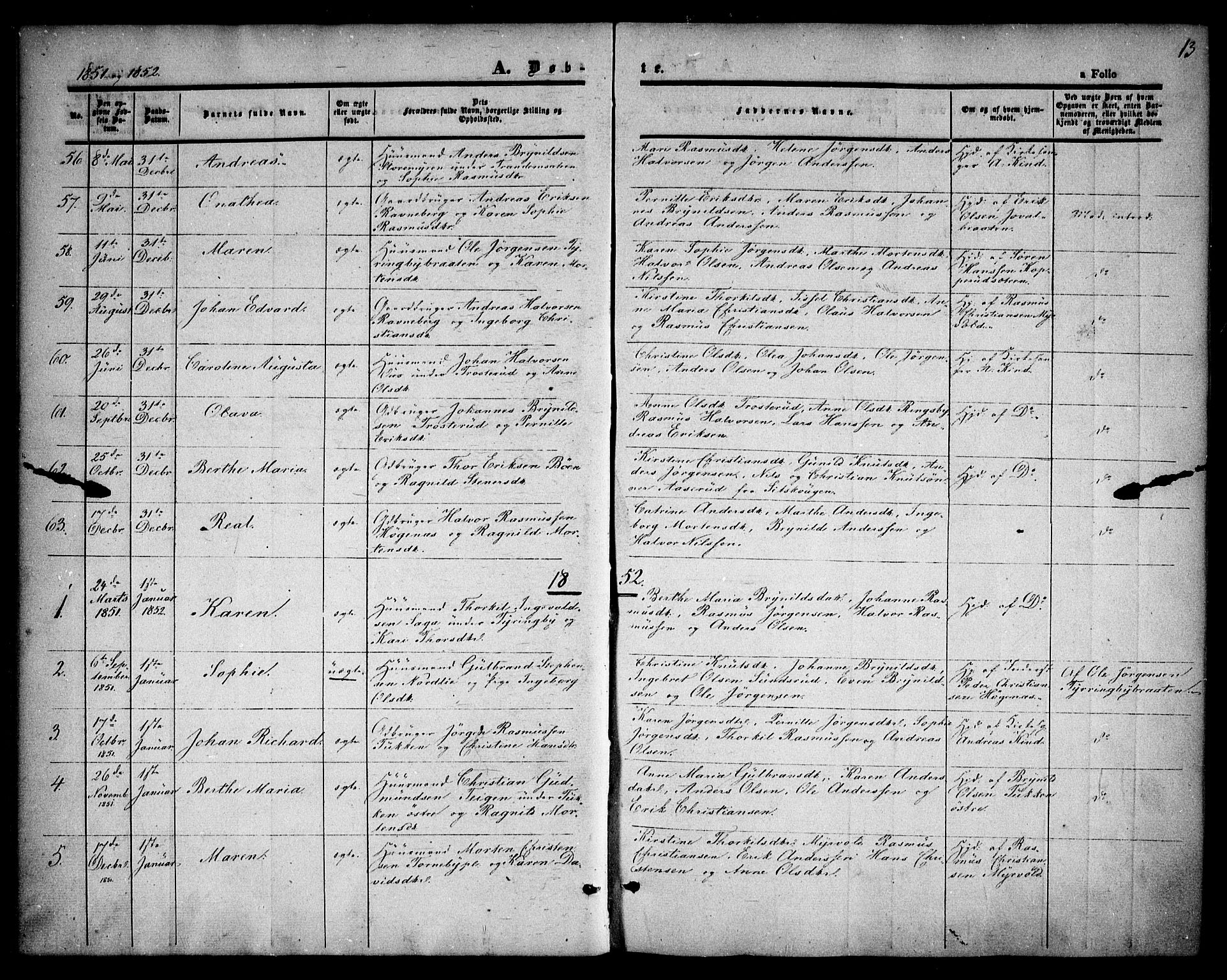 Rødenes prestekontor Kirkebøker, SAO/A-2005/F/Fa/L0006: Parish register (official) no. I 6, 1850-1859, p. 13