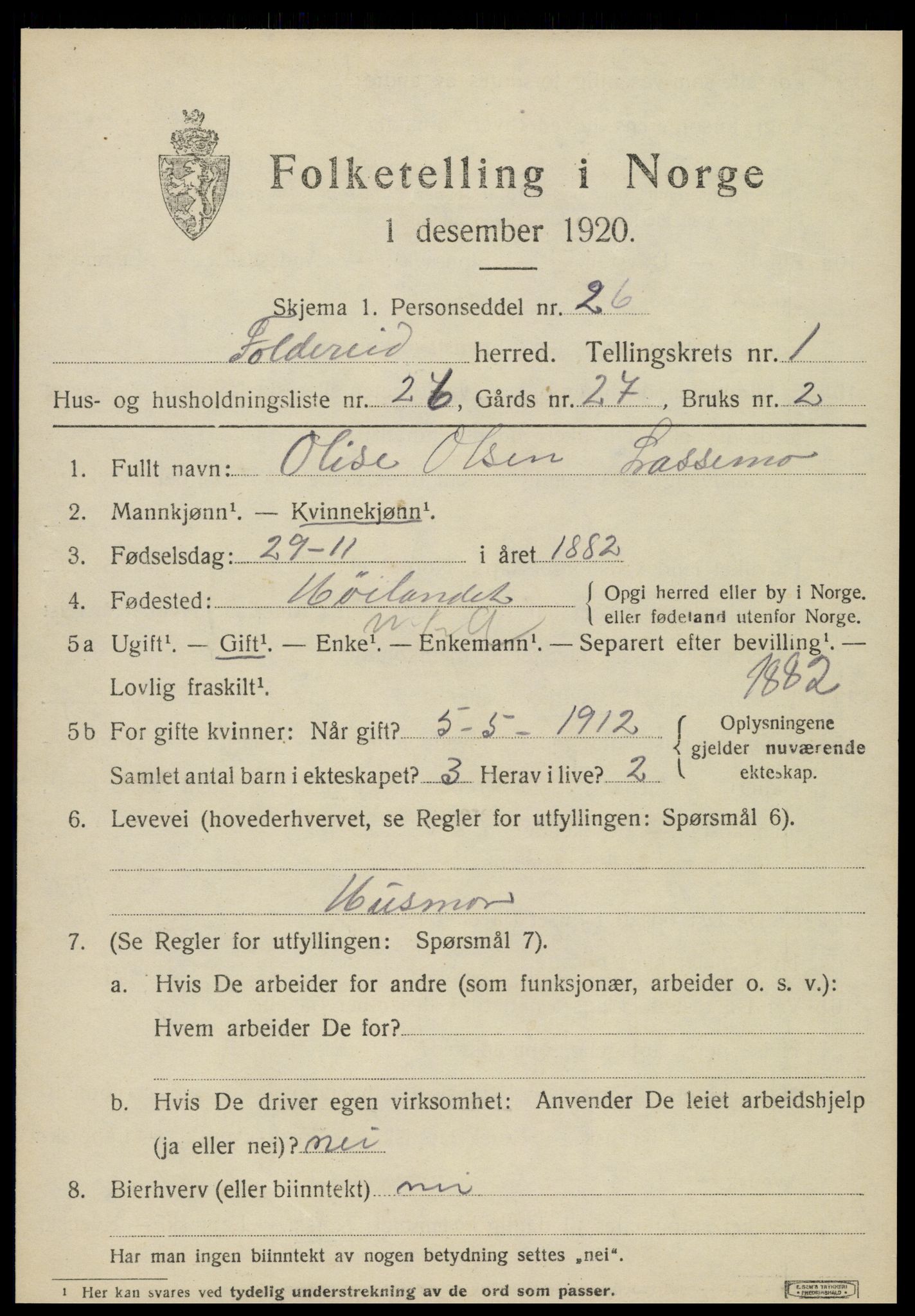 SAT, 1920 census for Foldereid, 1920, p. 680