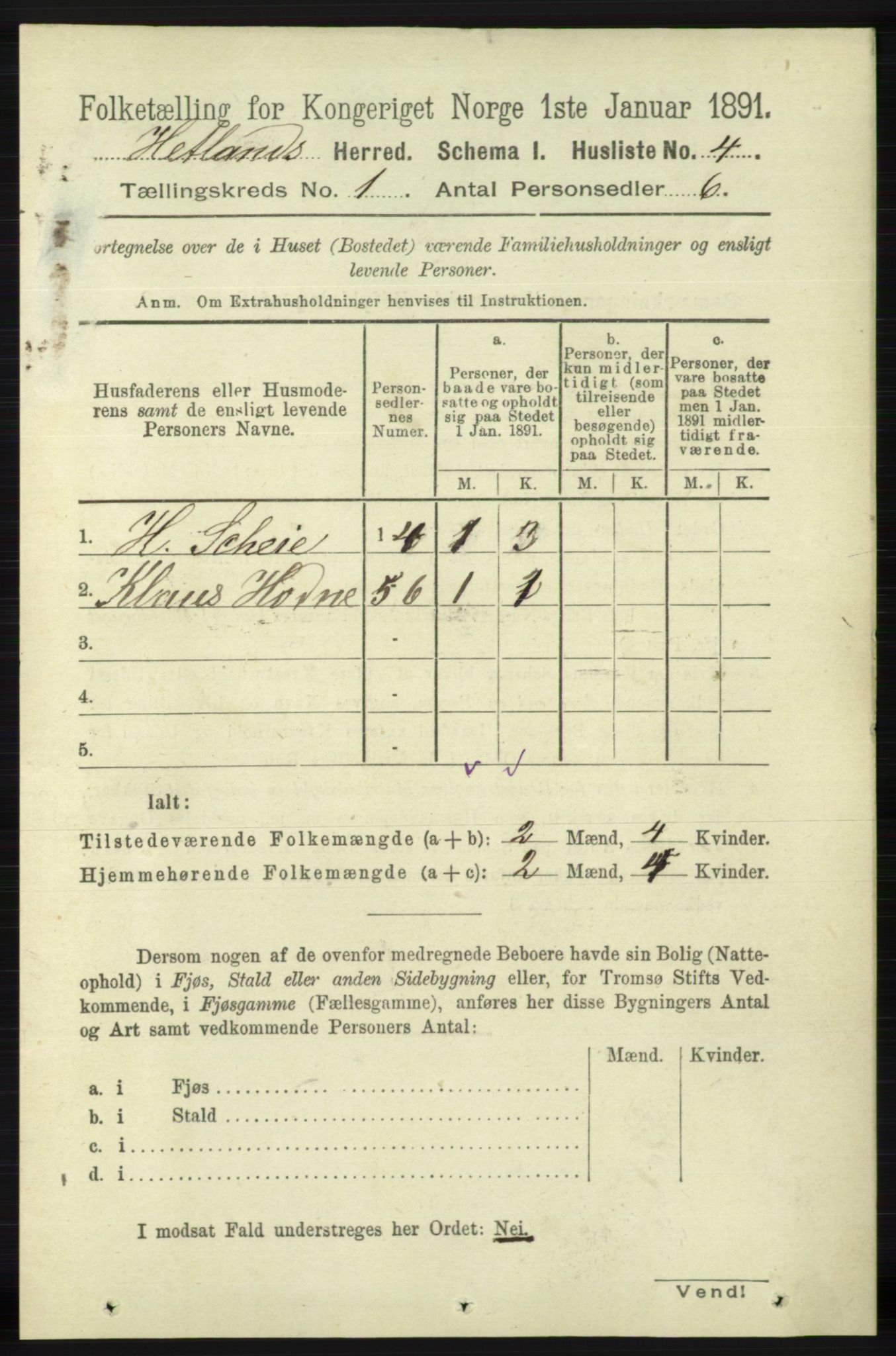 RA, 1891 census for 1126 Hetland, 1891, p. 31