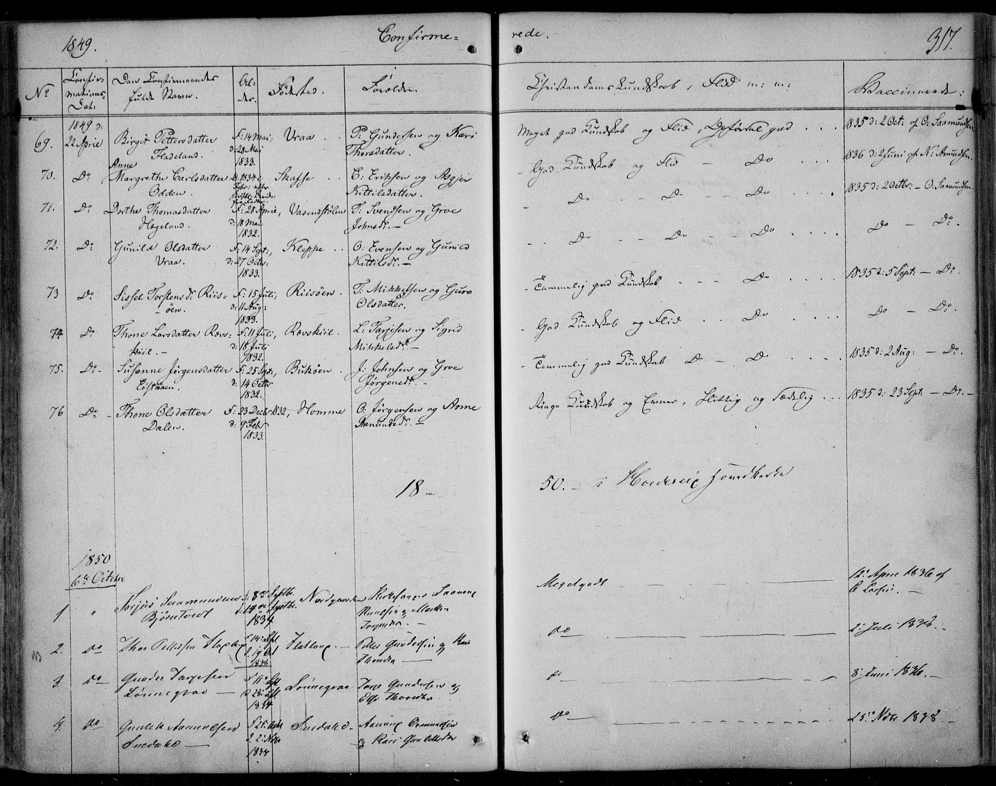 Kviteseid kirkebøker, SAKO/A-276/F/Fa/L0006: Parish register (official) no. I 6, 1836-1858, p. 317