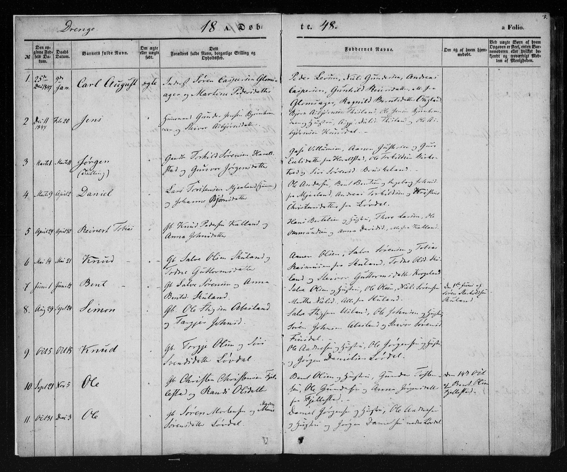 Holum sokneprestkontor, AV/SAK-1111-0022/F/Fa/Fab/L0005: Parish register (official) no. A 5, 1847-1874, p. 3