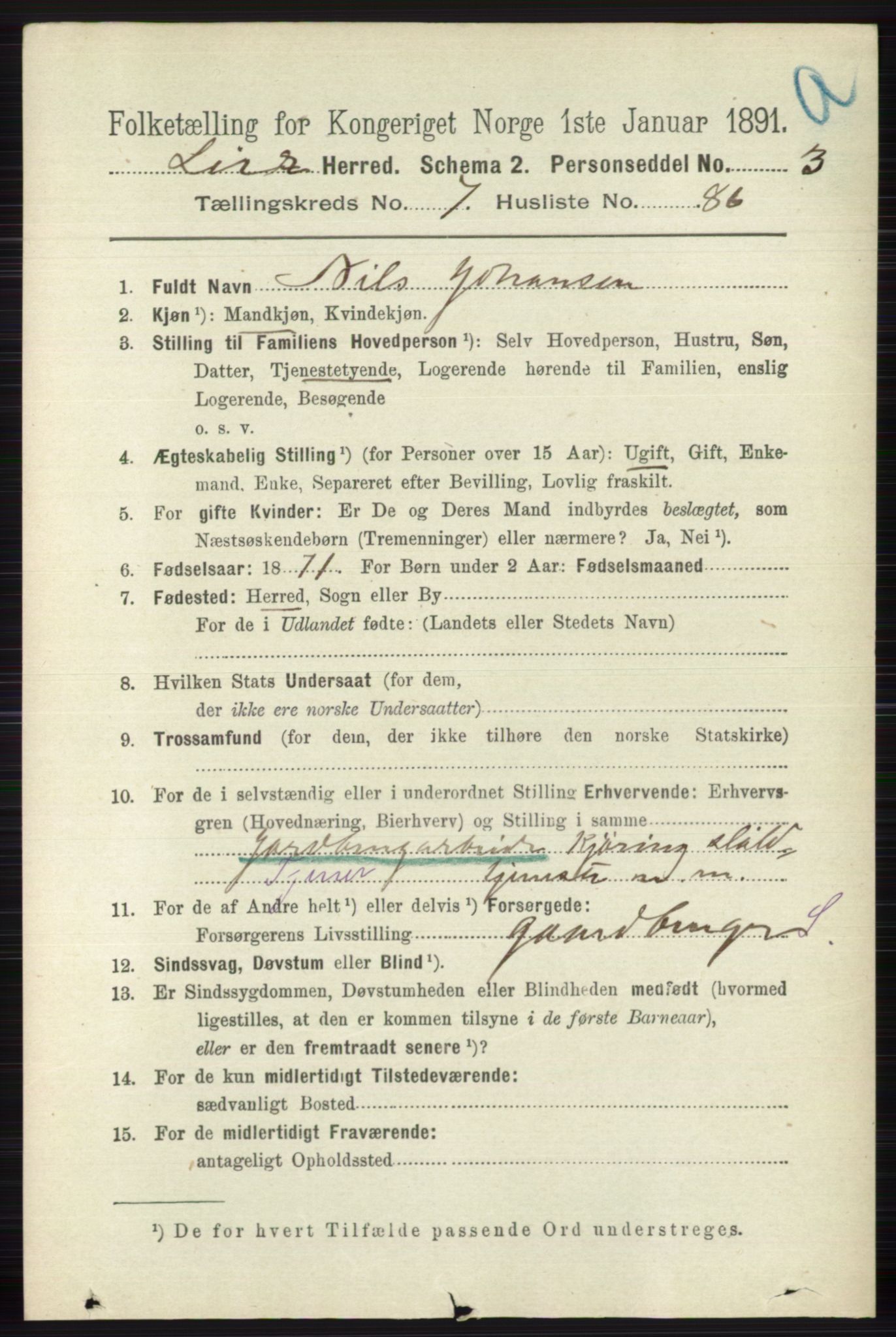 RA, 1891 census for 0626 Lier, 1891, p. 4988