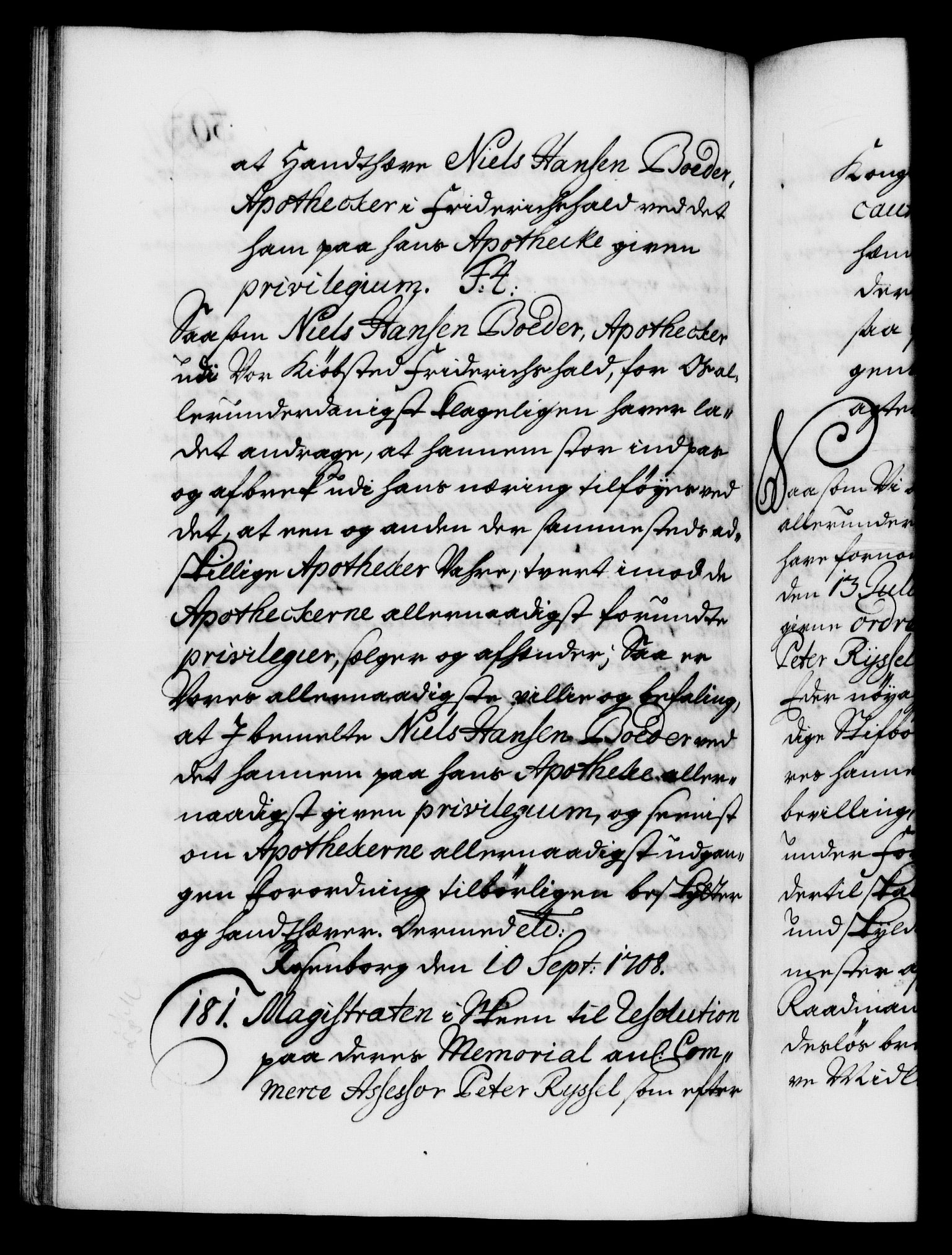 Danske Kanselli 1572-1799, AV/RA-EA-3023/F/Fc/Fca/Fcab/L0018: Norske tegnelser, 1707-1709, p. 393b