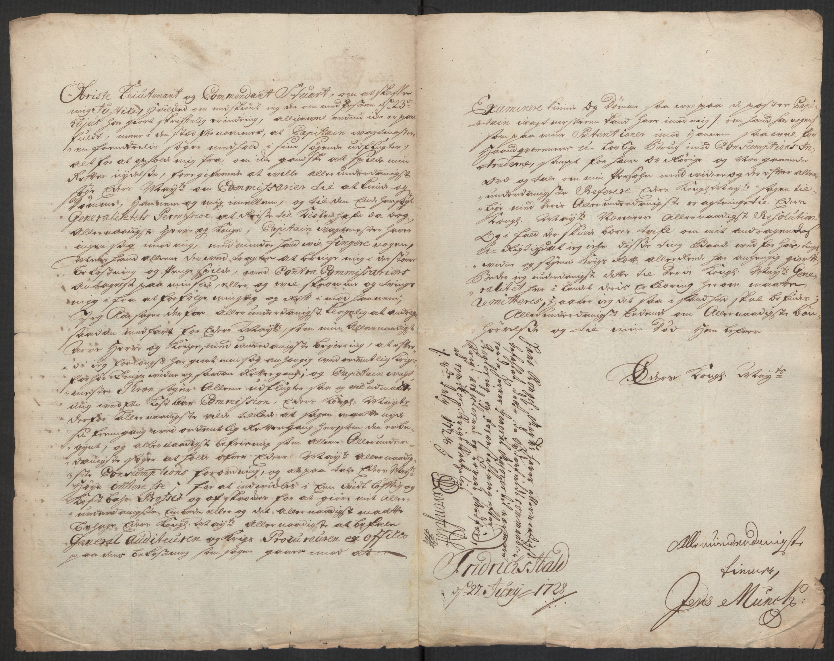 Kommanderende general (KG I) med Det norske krigsdirektorium, AV/RA-EA-5419/D/L0153: Fredriksten festning: Brev, inventarfortegnelser og regnskapsekstrakter, 1724-1729, p. 520